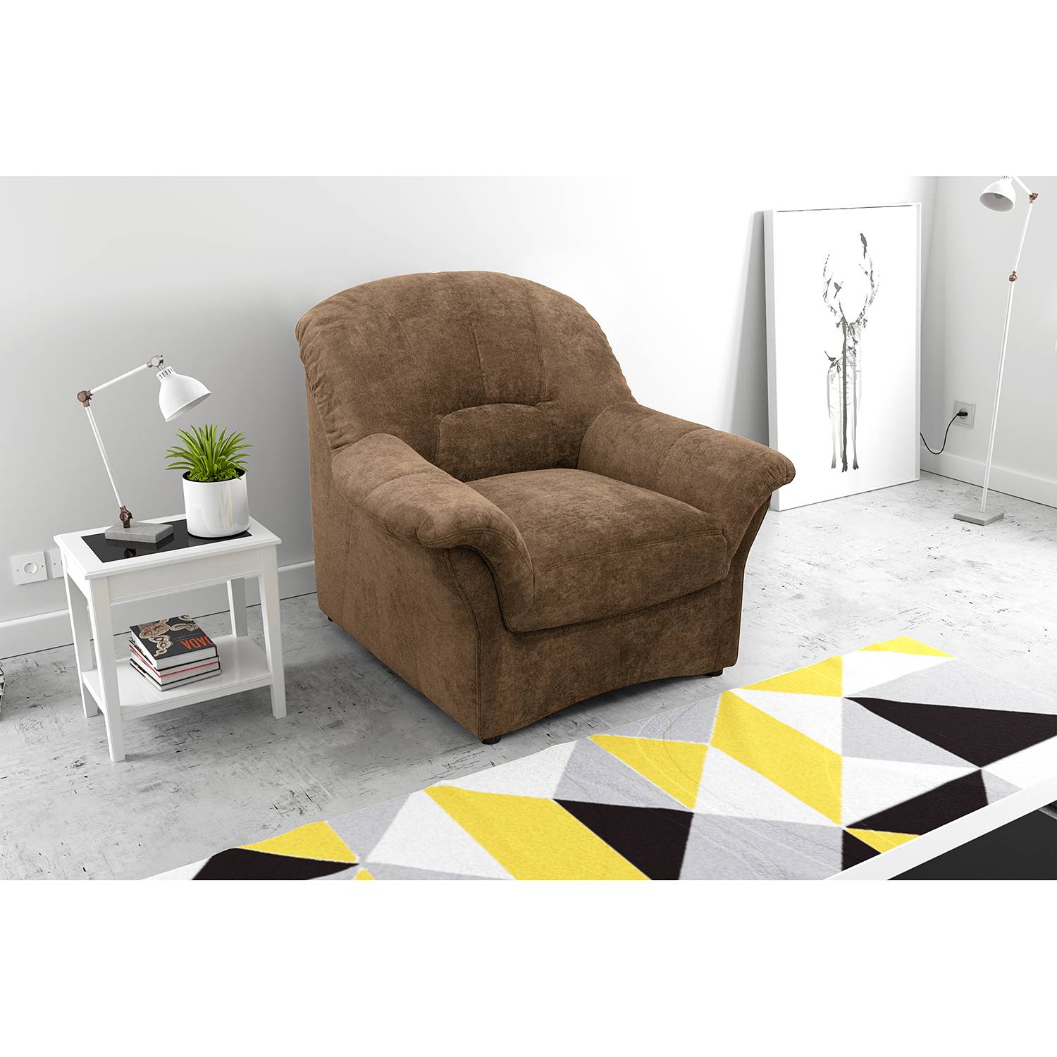 home24 Modoform Sessel Wells Latte Macchiato Flachgewebe 102x91x92 cm (BxHxT)