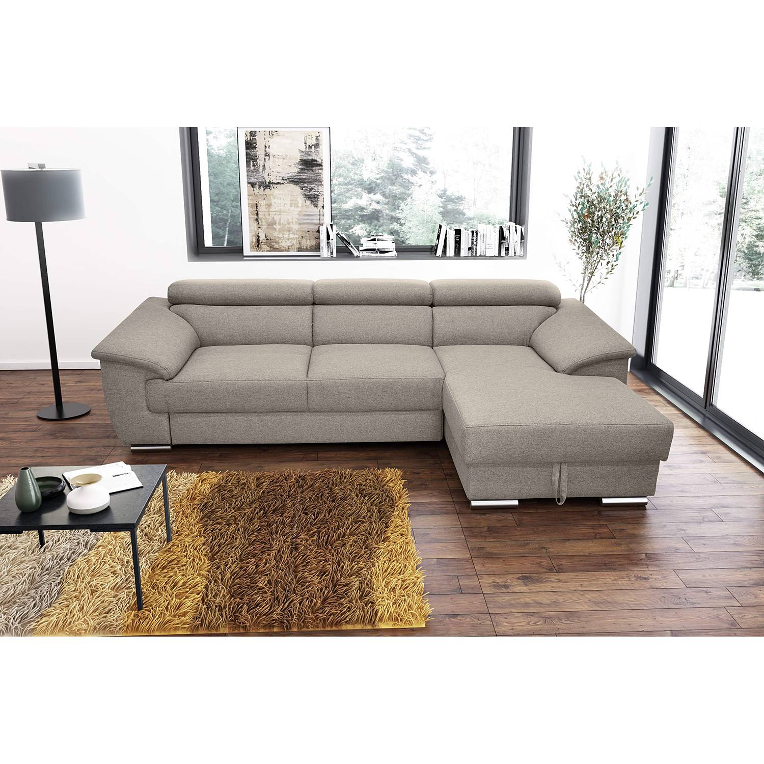 home24 Fredriks Ecksofa Swain Granit Webstoff 271x78x166 cm