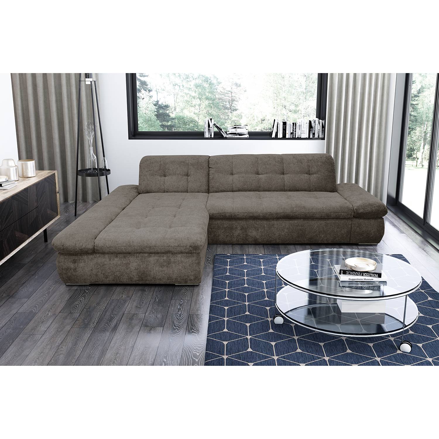 home24 loftscape Ecksofa Lemley Dunkelgrau Webstoff 300x80x172 cm