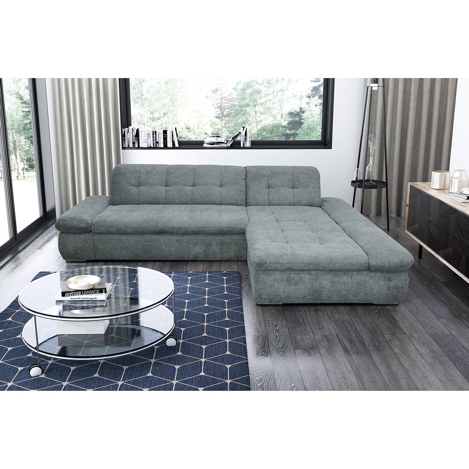 home24 loftscape Ecksofa Lemley Blaugrau Webstoff 300x80x172 cm