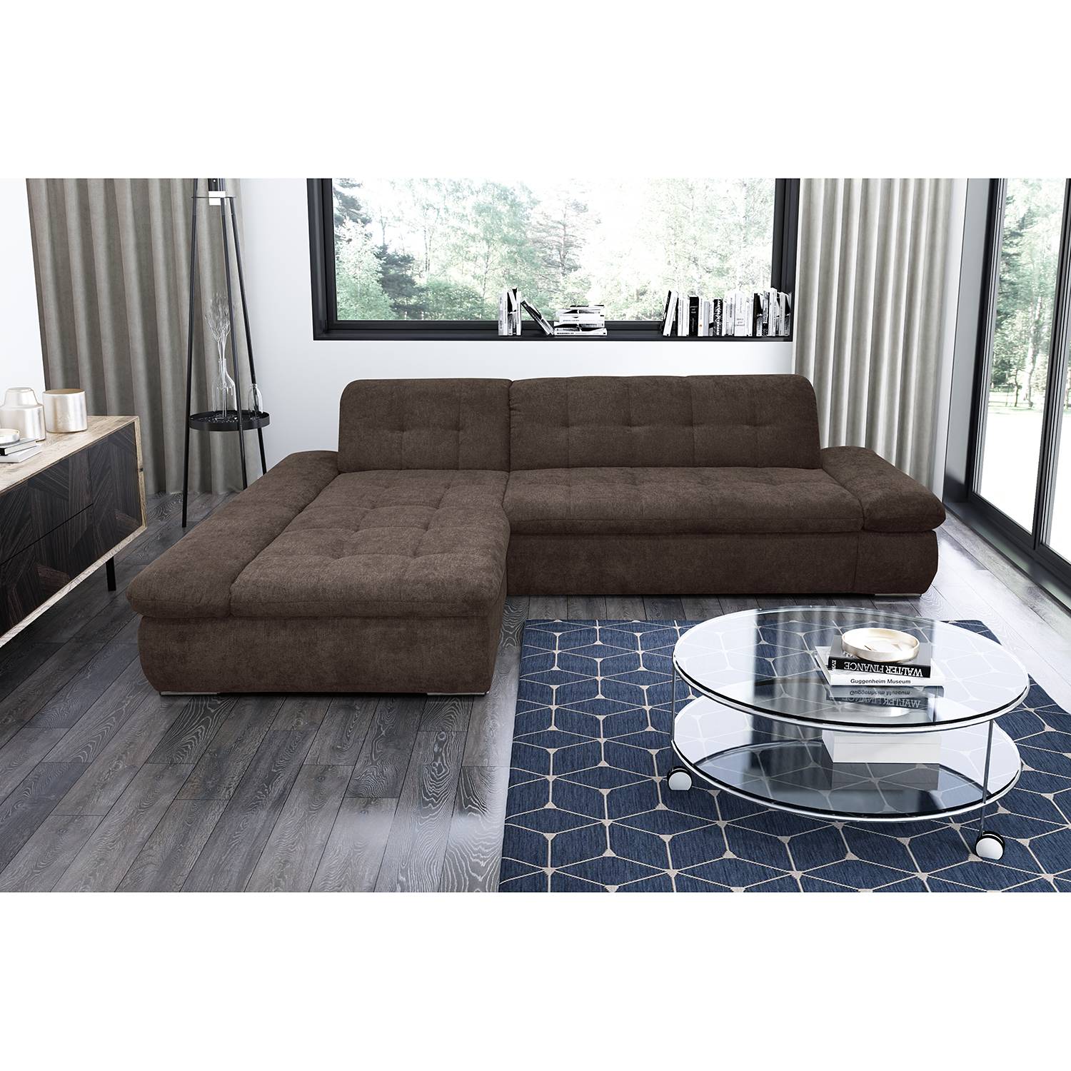 home24 loftscape Ecksofa Lemley Espresso Webstoff 300x80x172 cm