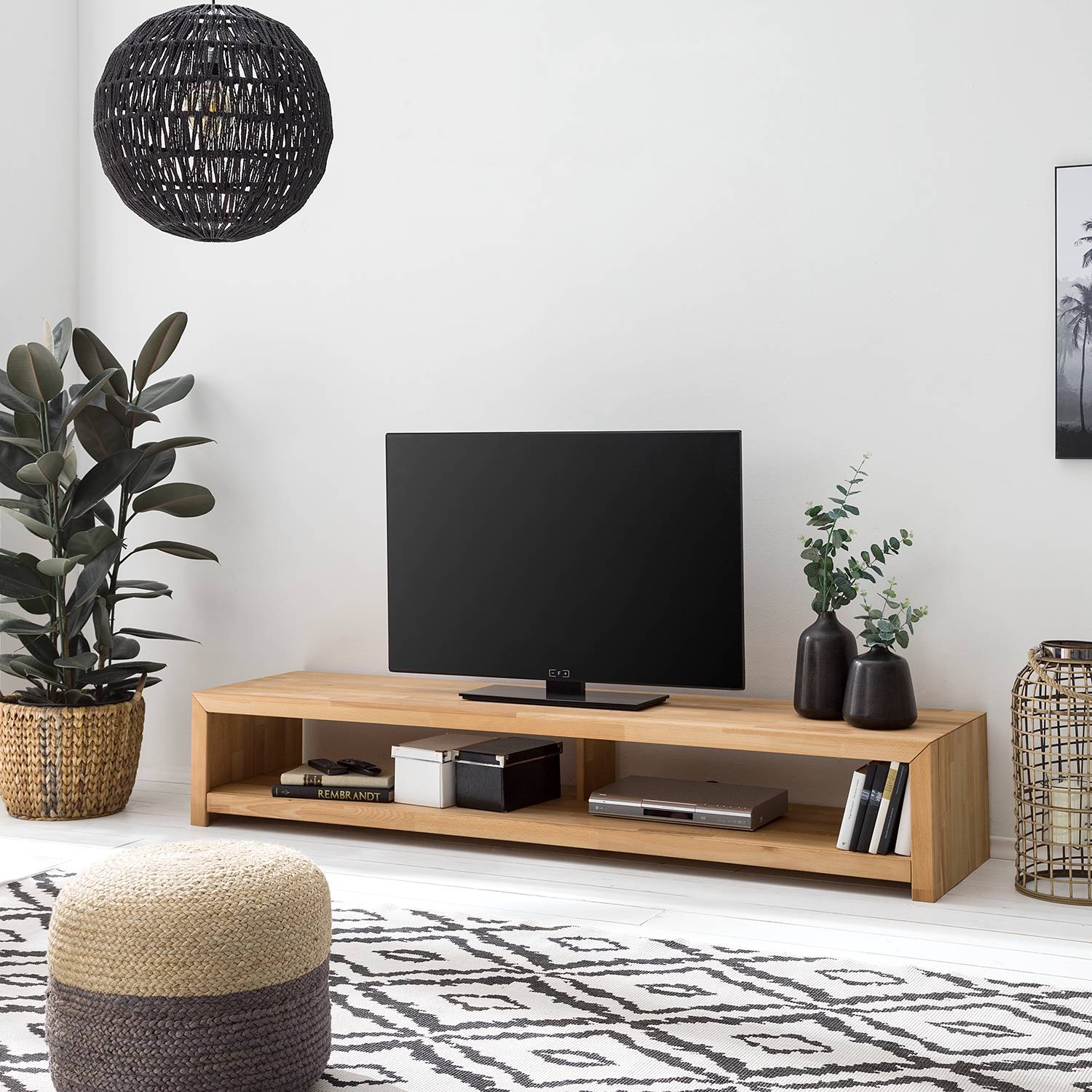 home24 Ars Natura Lowboard KireaWOOD Massivholz Eiche 200x35x50 cm (BxHxT)