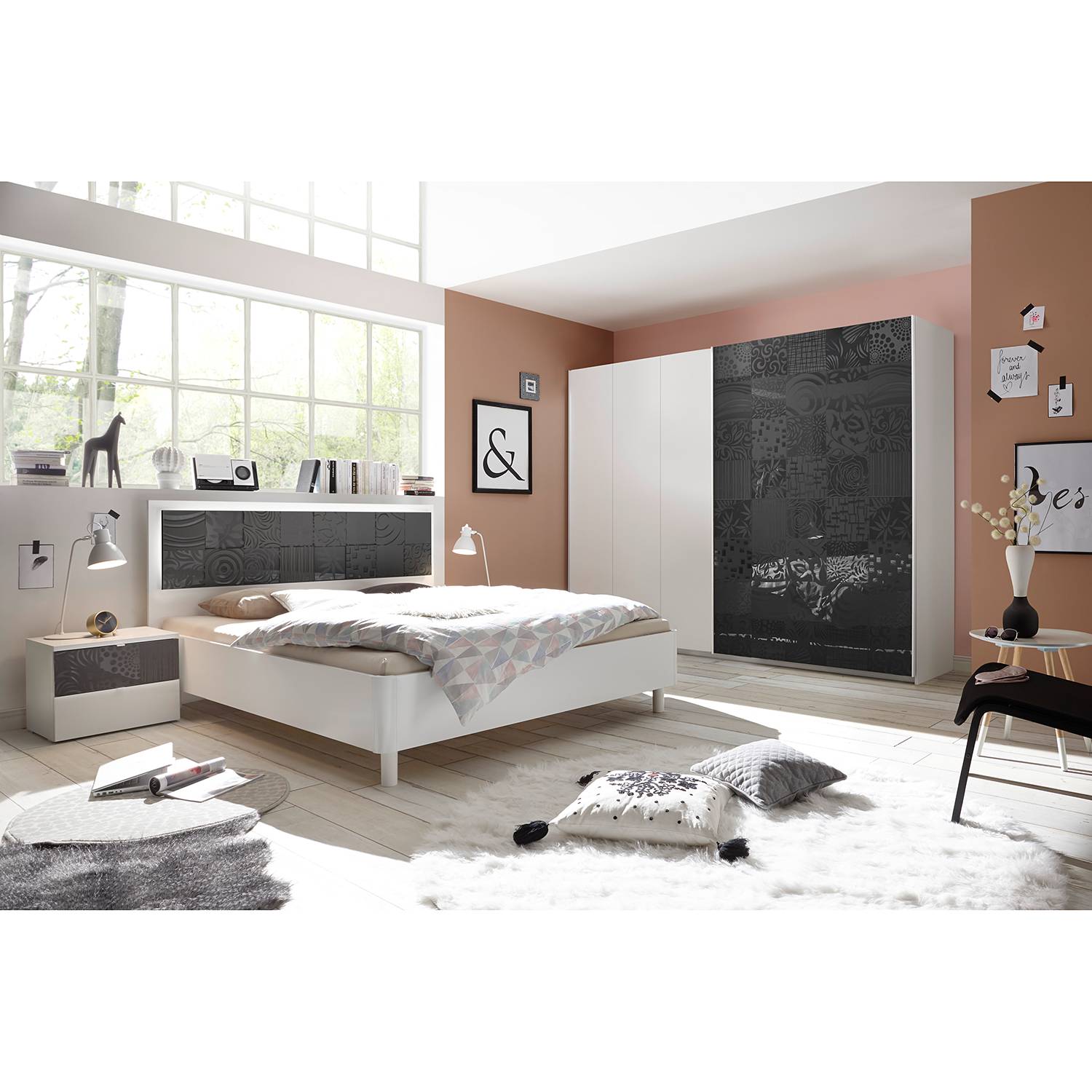 home24 LC Spa Bett Laussonne I 180x200 cm Spanplatte Matt Weiß/Hochglanz Anthrazit