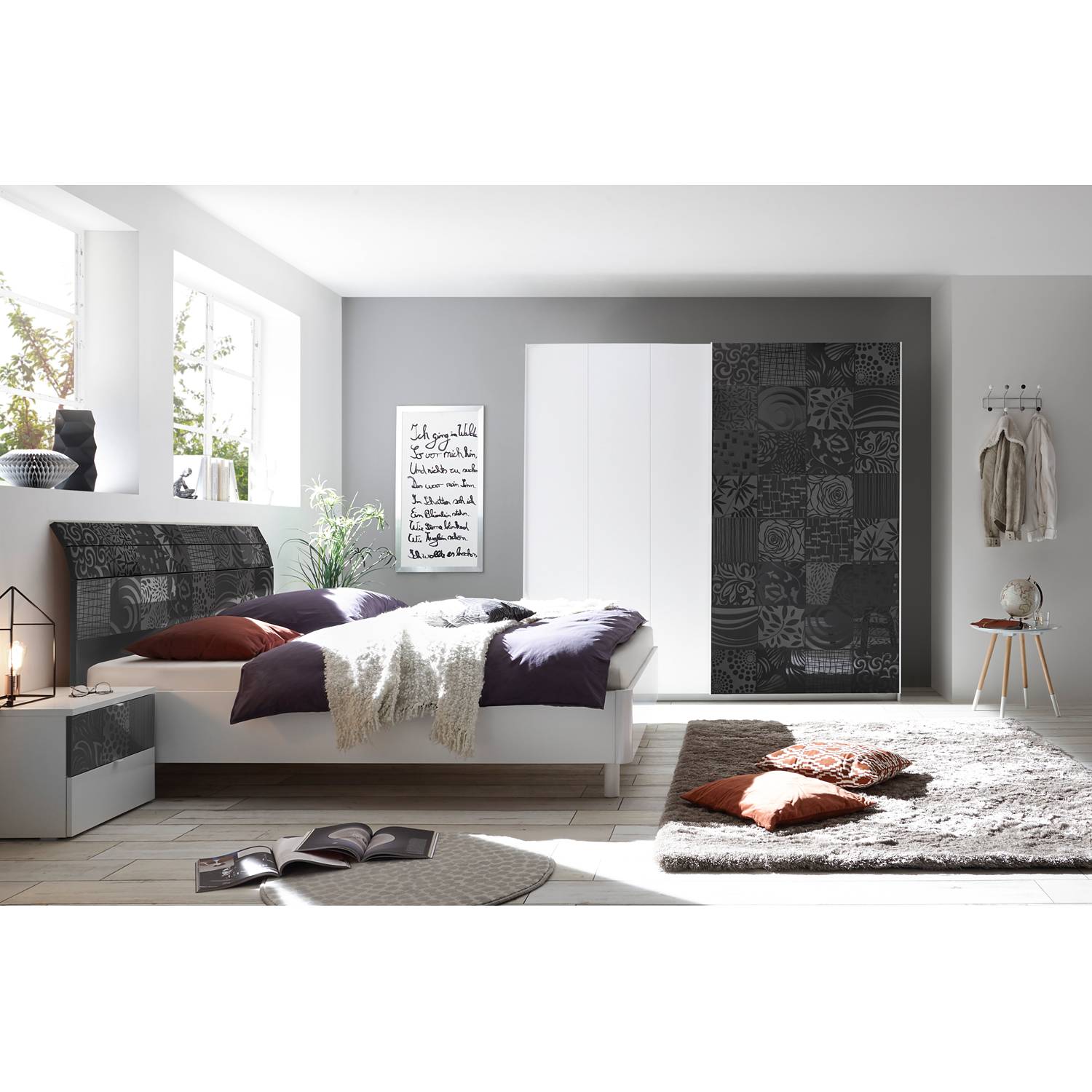 home24 LC Spa Bett Laussonne II 160x200 cm Spanplatte Matt Weiß/Hochglanz Anthrazit