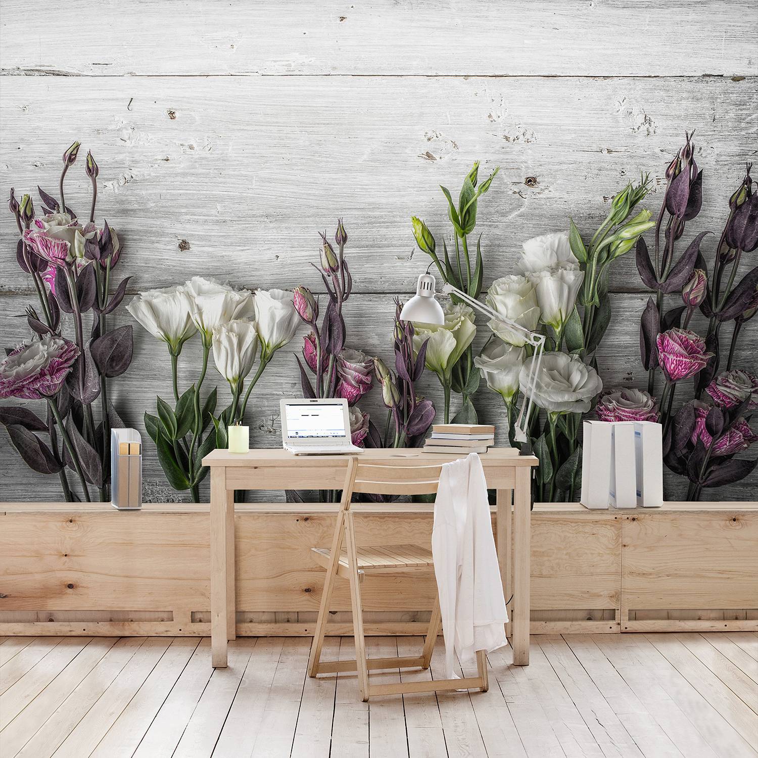 Papier peint roses-tulipes Shabby