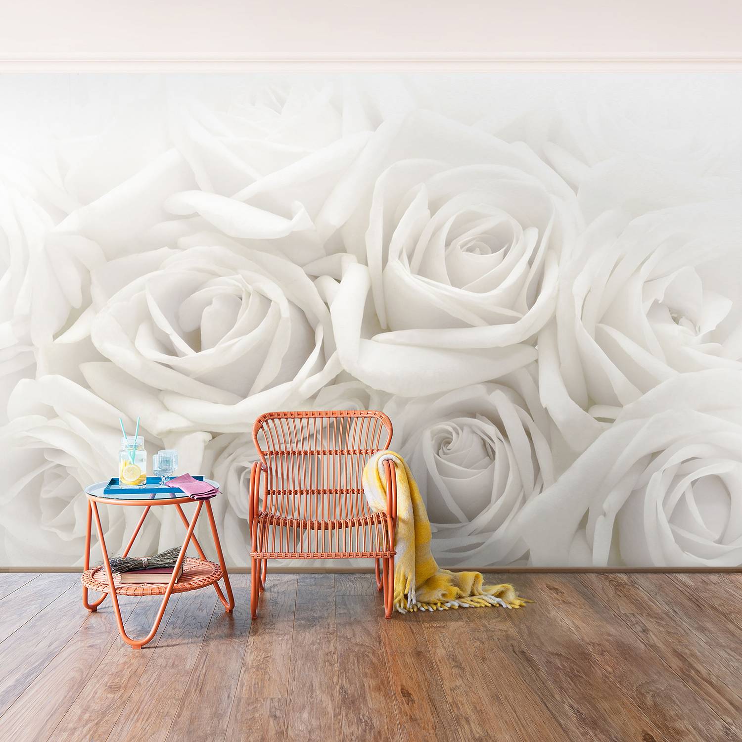 Papier peint roses blanches