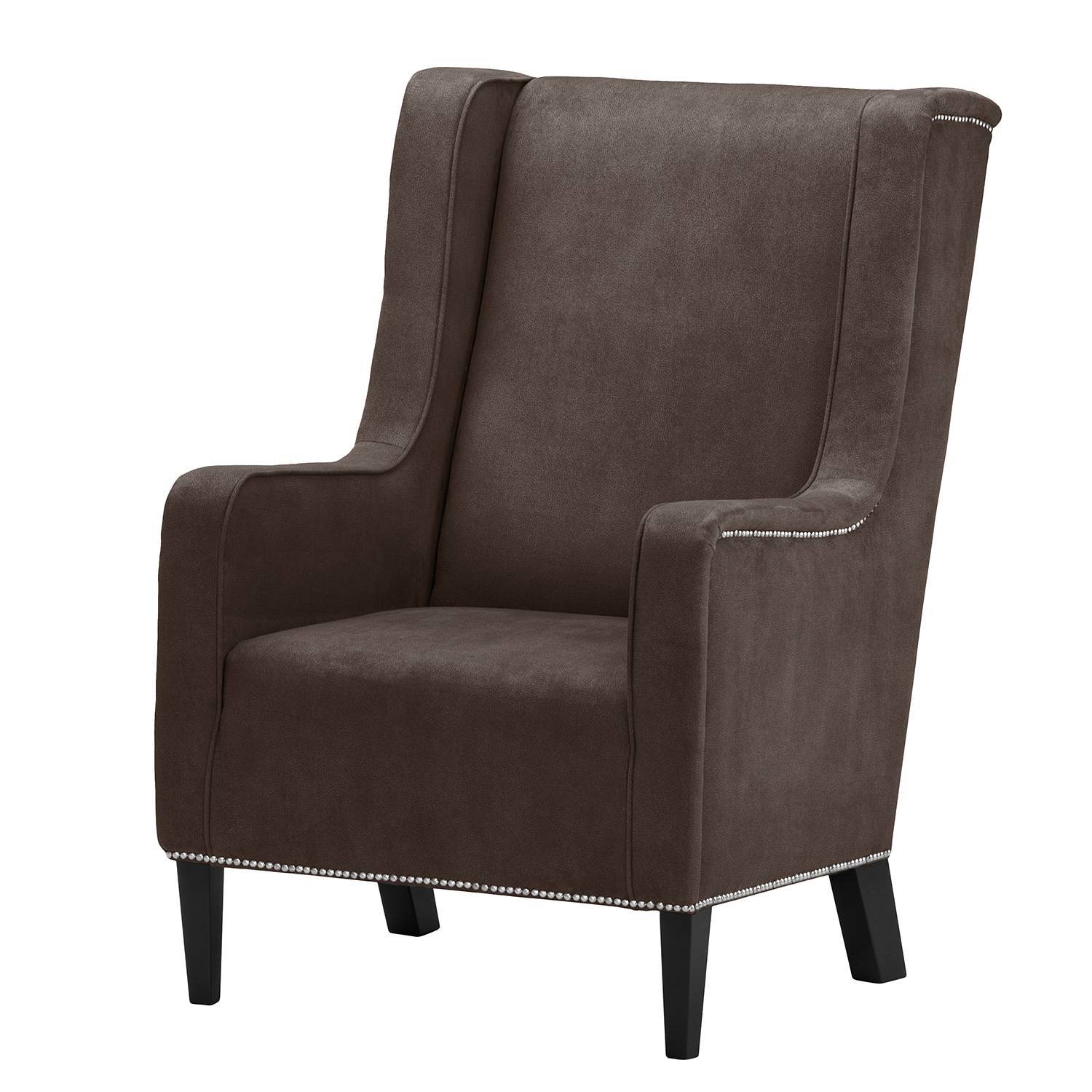 home24 Maison Belfort Sessel Mirina III Dunkelbraun Microfaser 69x103x87 cm (BxHxT)