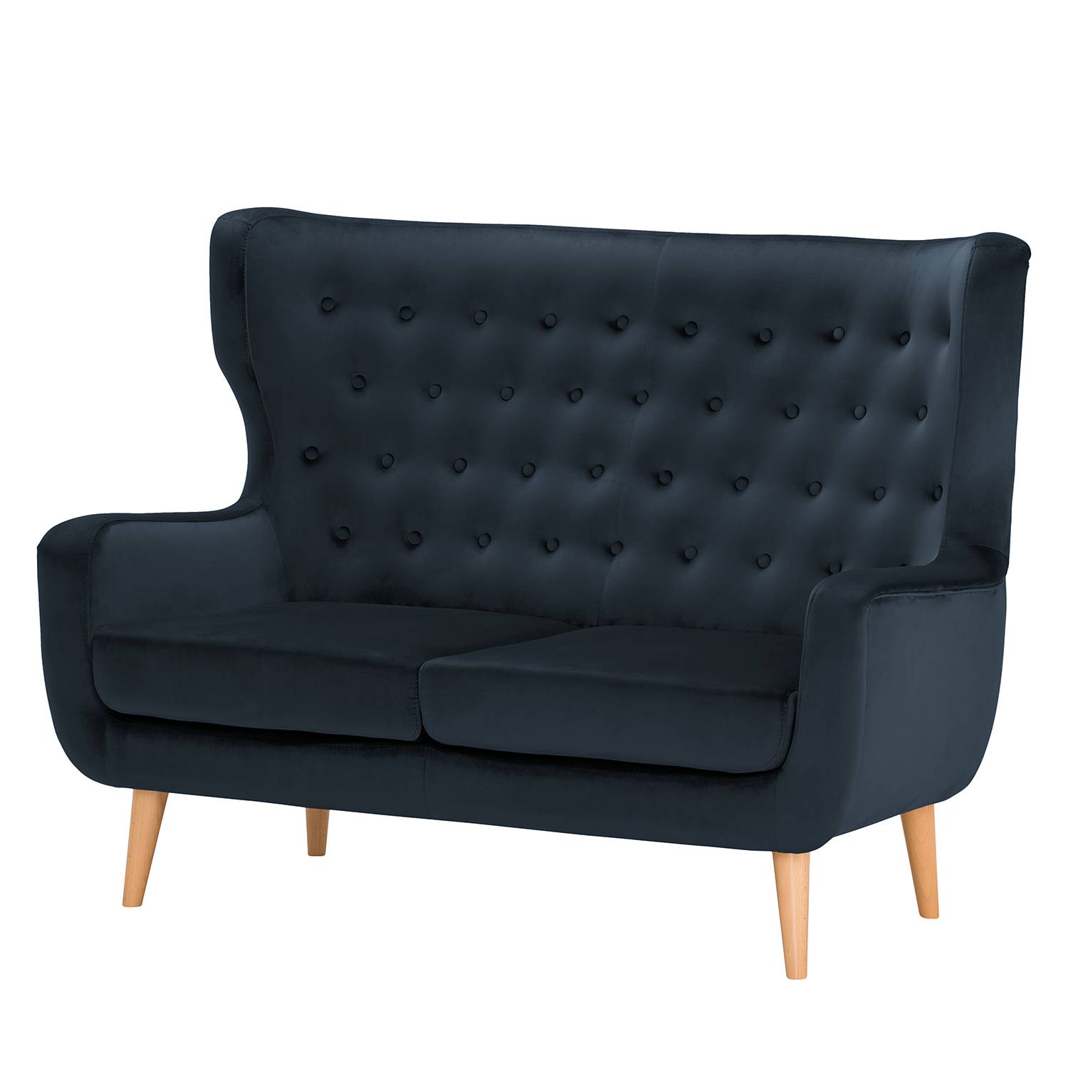 home24 Norrwood Sofa Boyka I 2-Sitzer Dunkelblau Samt 144x88x105 cm