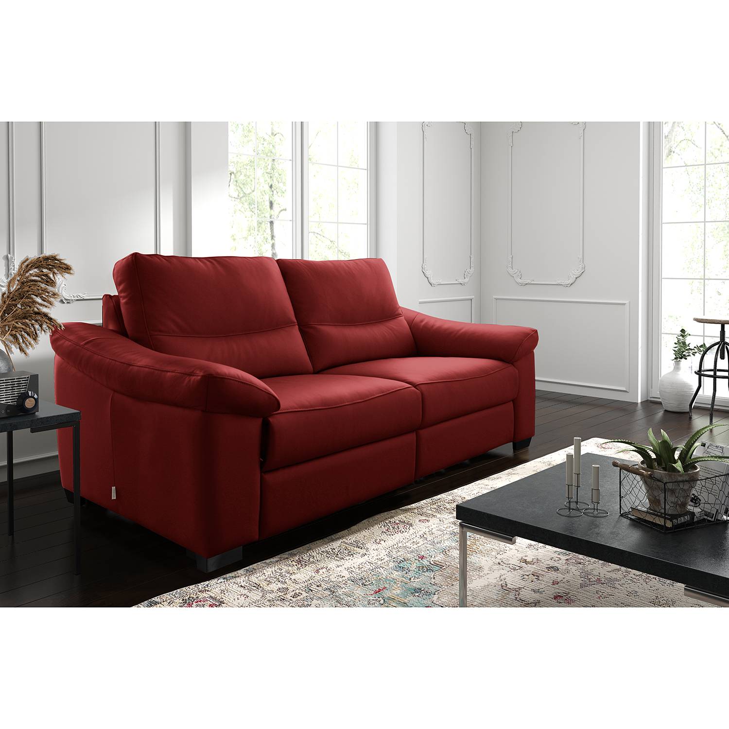 home24 Modoform Sofa Lamexa I 2,5-Sitzer Rot Echtleder 212x95x98 cm