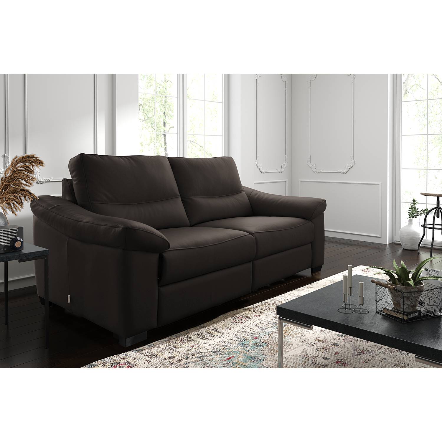 home24 Modoform Sofa Lamexa I 2-Sitzer Dunkelbraun Echtleder 175x95x98 cm