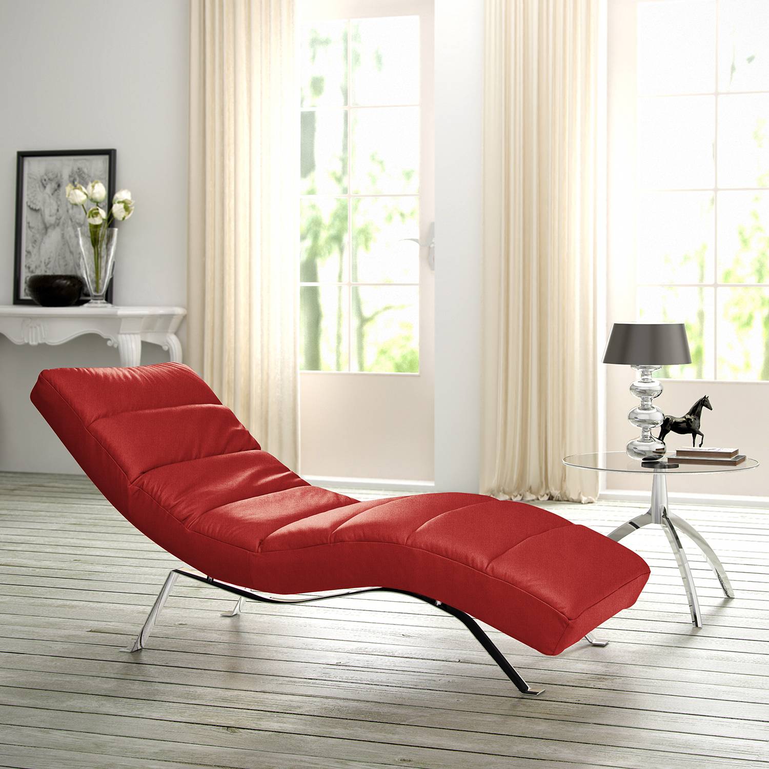 home24 loftscape Relaxliege Kasson II Rot Echtleder 170x95x65 cm (BxHxT)