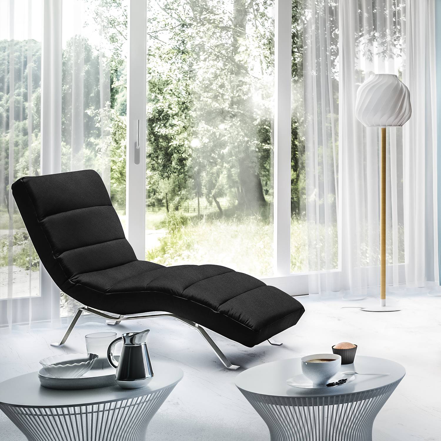 home24 loftscape Relaxliege Kasson I Schwarz Microfaser 170x95x65 cm (BxHxT)