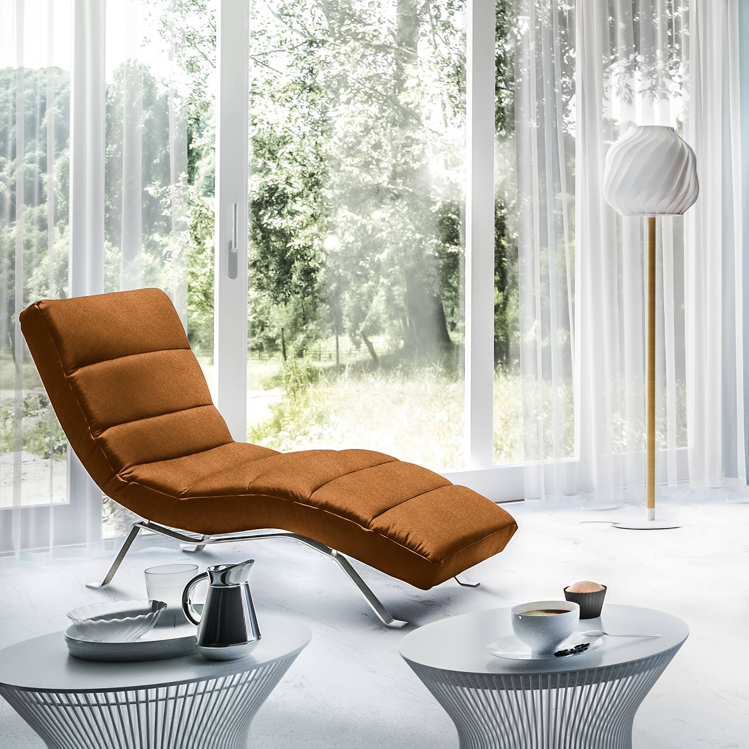 home24 loftscape Relaxliege Kasson I Cognac Microfaser 170x95x65 cm (BxHxT)