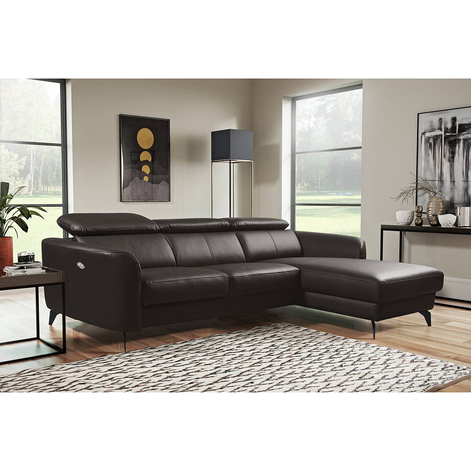 home24 loftscape Ecksofa Leary Dunkelbraun Echtleder 262x72x181 cm