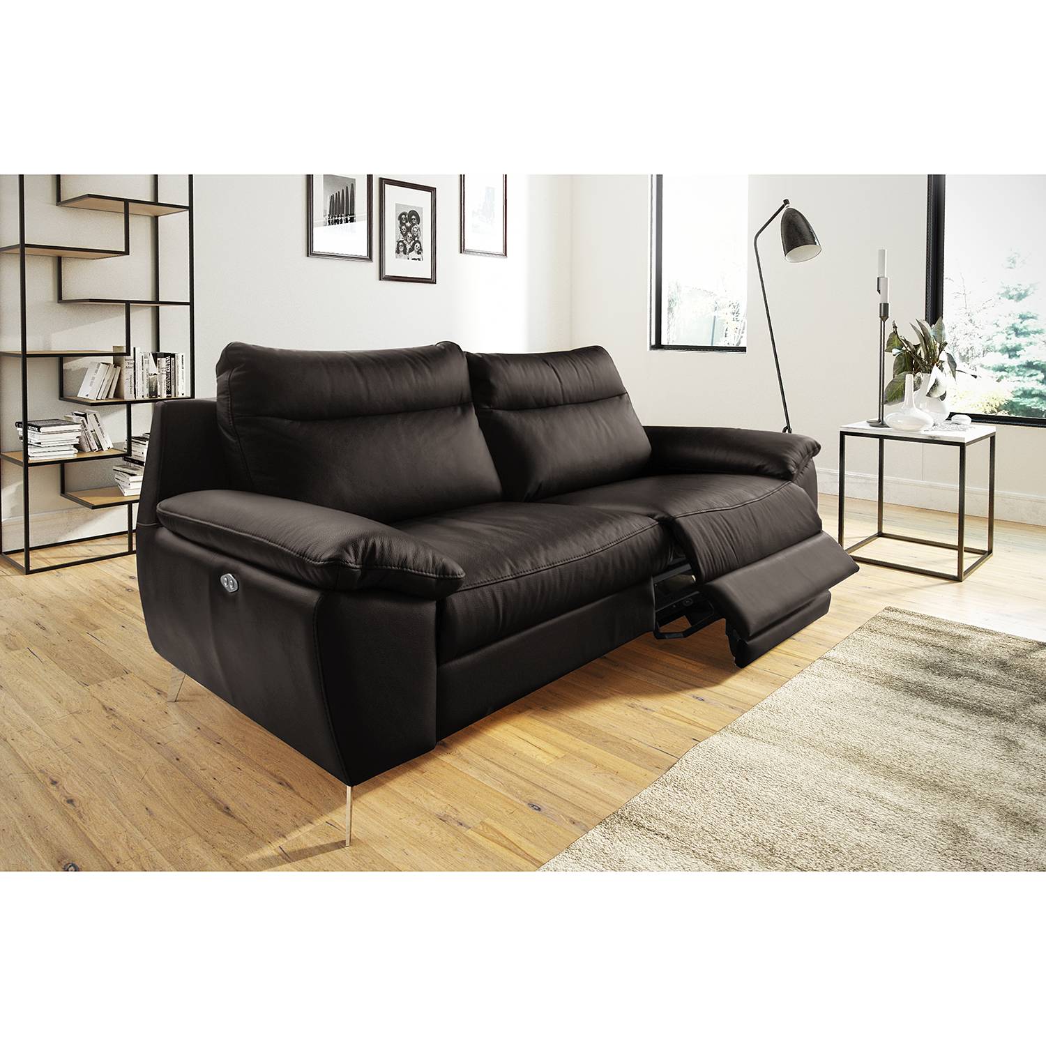 home24 Modoform Sofa Kimball 2,5-Sitzer Dunkelbraun Echtleder 216x95x96 cm