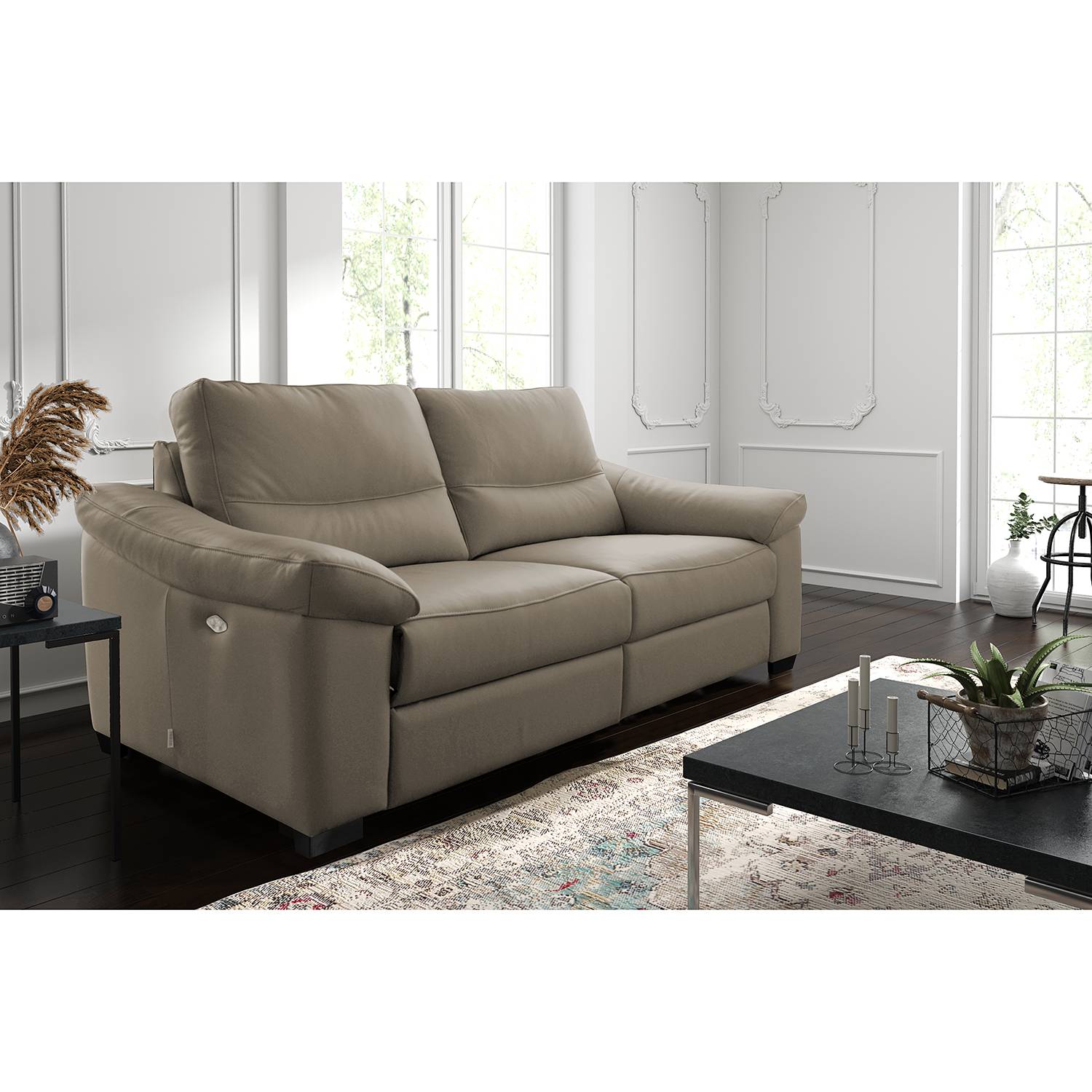 home24 Modoform Sofa Lamexa I 2,5-Sitzer Taupe Echtleder 212x95x98 cm