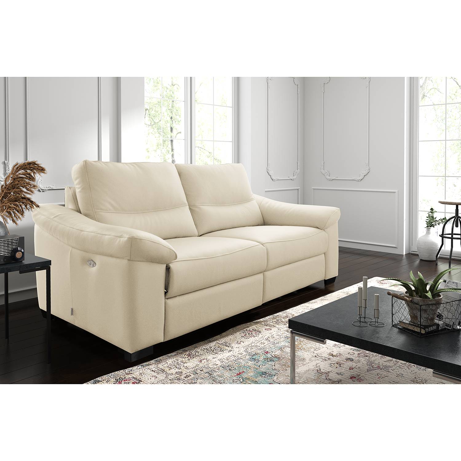 home24 Modoform Sofa Lamexa I 2-Sitzer Creme Echtleder 175x95x98 cm