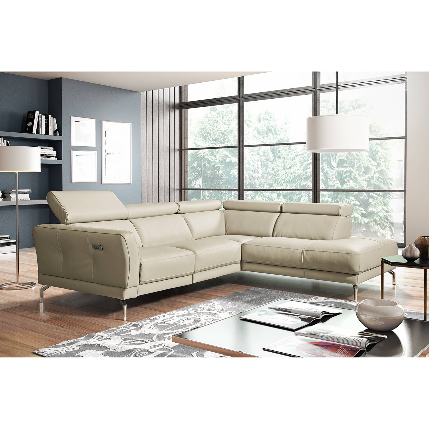 home24 loftscape Ecksofa Lebel Creme Echtleder 264x76x224 cm