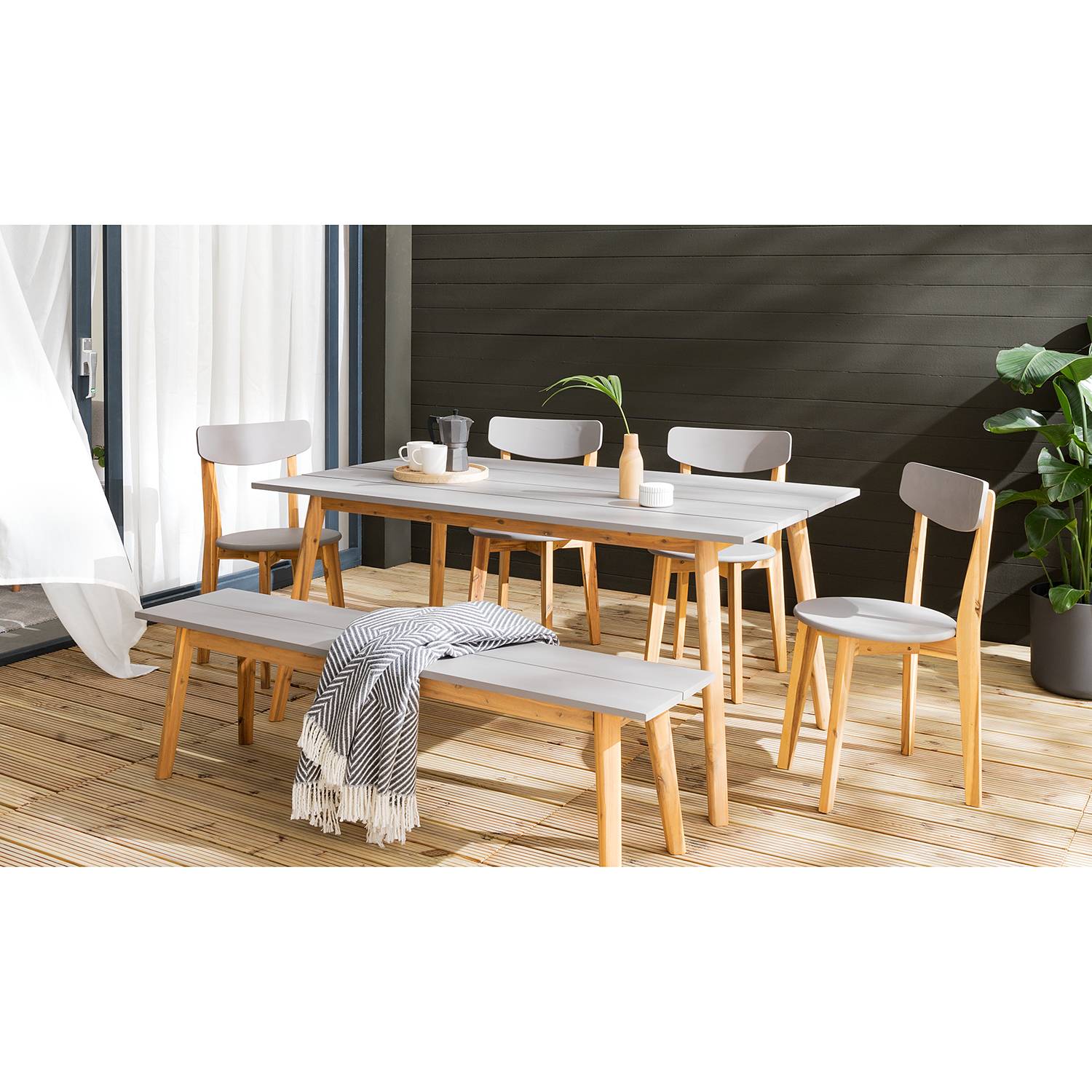 home24 Jardi Gartenstuhl Lindholm Massivholz Akazie Grau/Braun 2er-Set 48x83x42 cm (BxHxT)