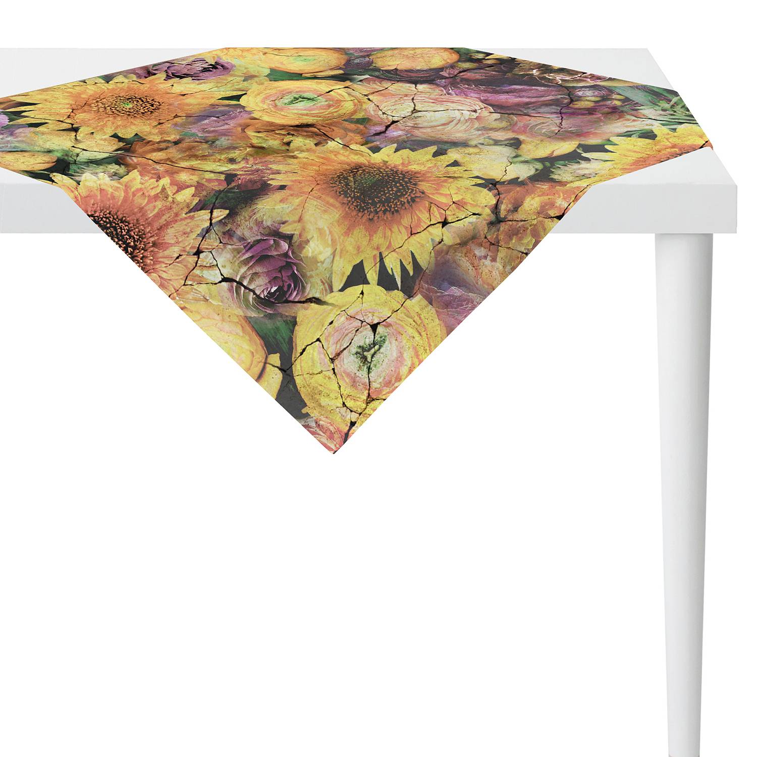 home24 Apelt Tischdecke 1314 Gelb/Lila Baumwollstoff 100x100x0.1 cm (BxHxT)