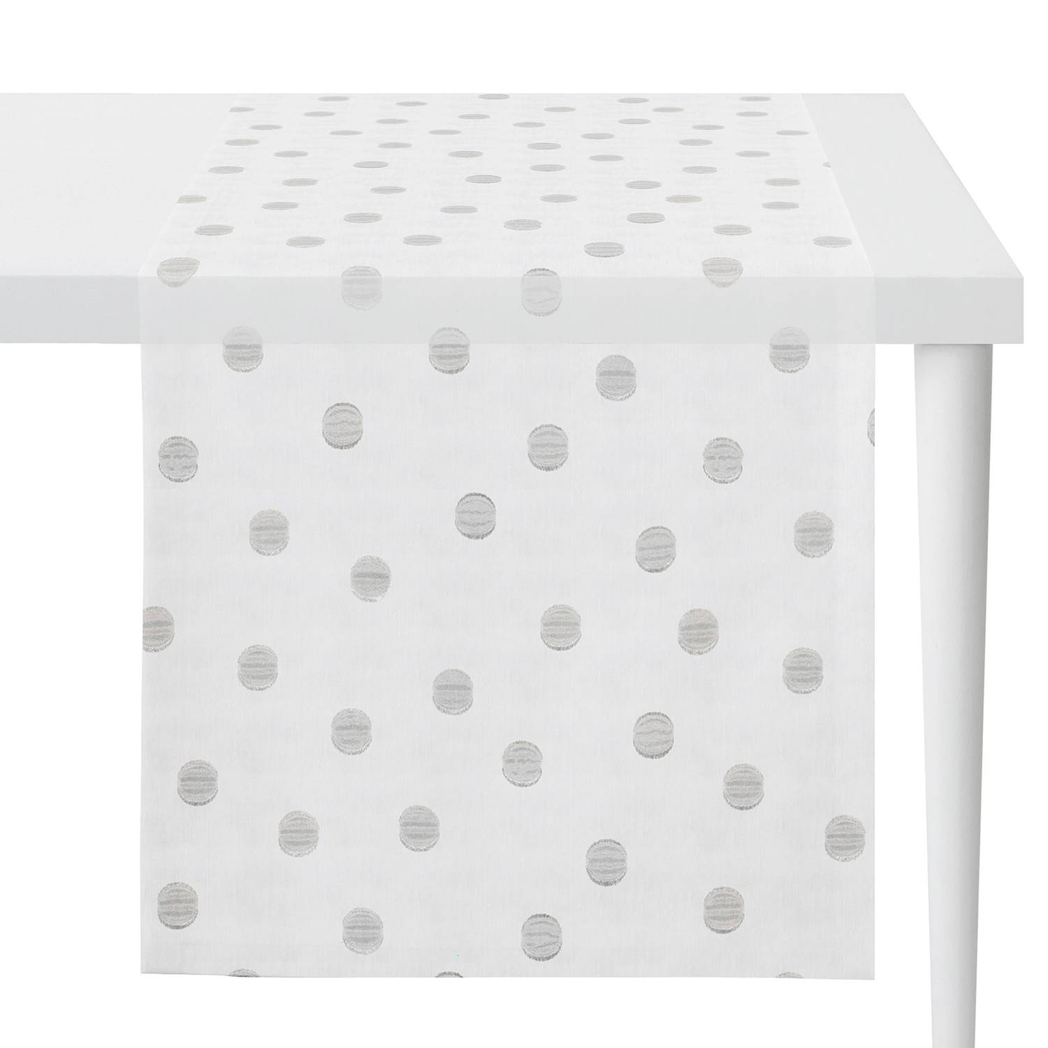 home24 Apelt Tischläufer Sevilla Weiß/Hellgrau Polyester 48x135x0.1 cm (BxHxT)