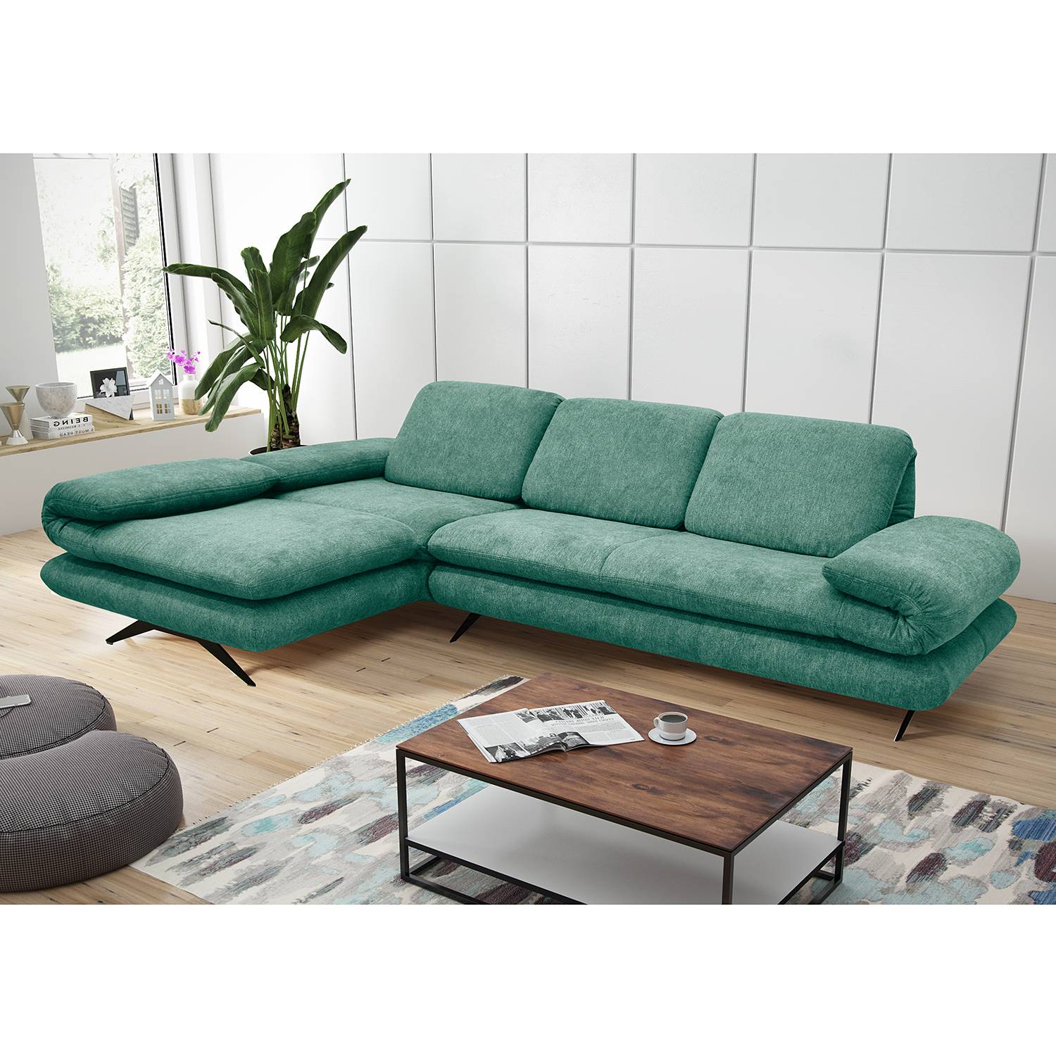 home24 loftscape Ecksofa Whaltey II Petrol Webstoff 269x83x172 cm