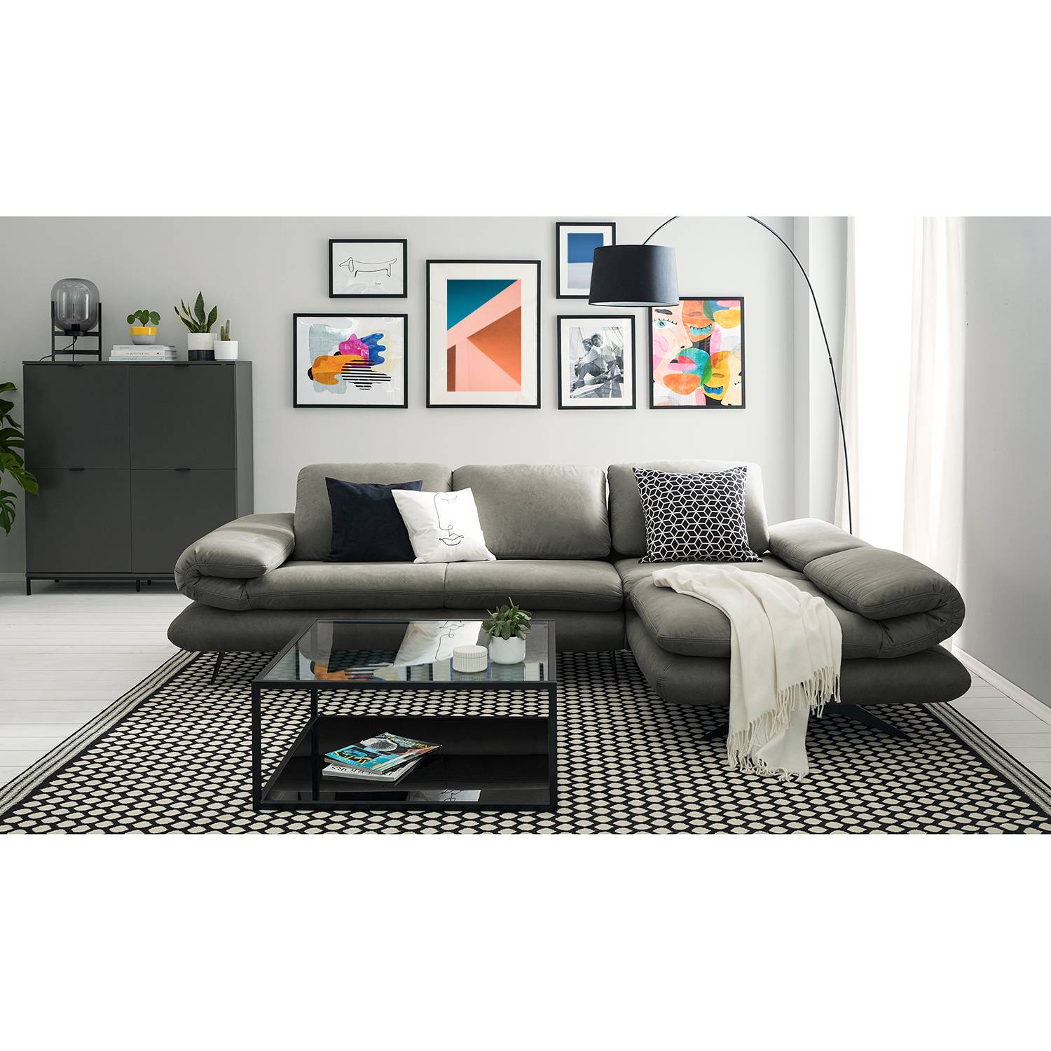 home24 loftscape Ecksofa Whaltey III Dunkelgrau Microfaser 269x83x172 cm