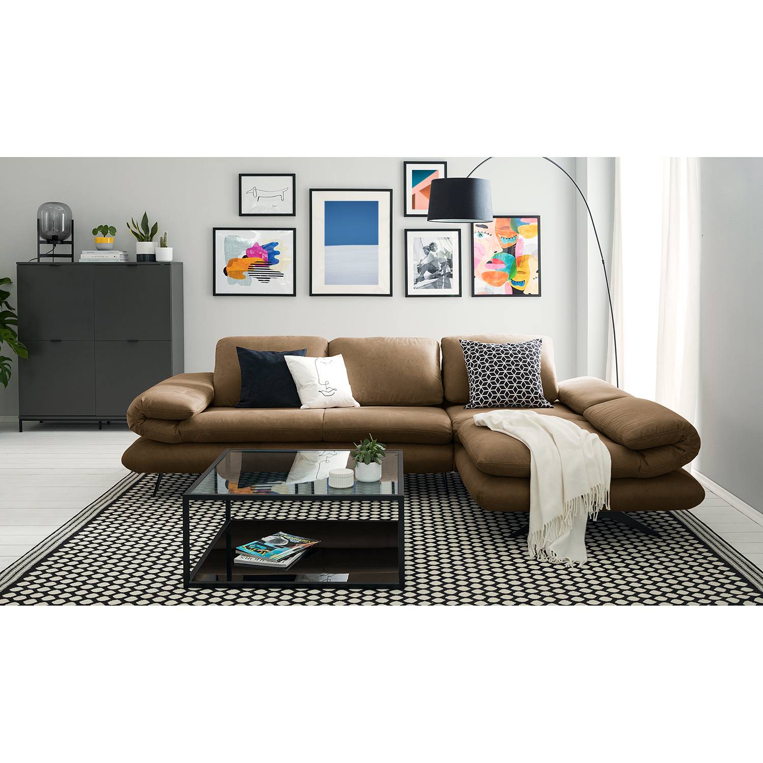 home24 loftscape Ecksofa Whaltey III Latte Macchiato Microfaser 269x83x172 cm
