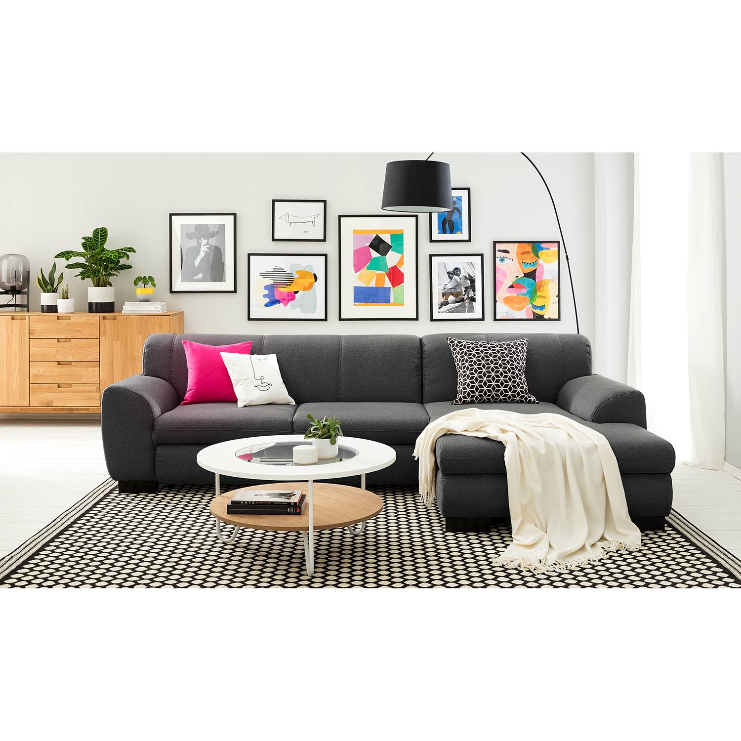home24 loftscape Ecksofa Lefroy I Anthrazit Webstoff 277x78x156 cm