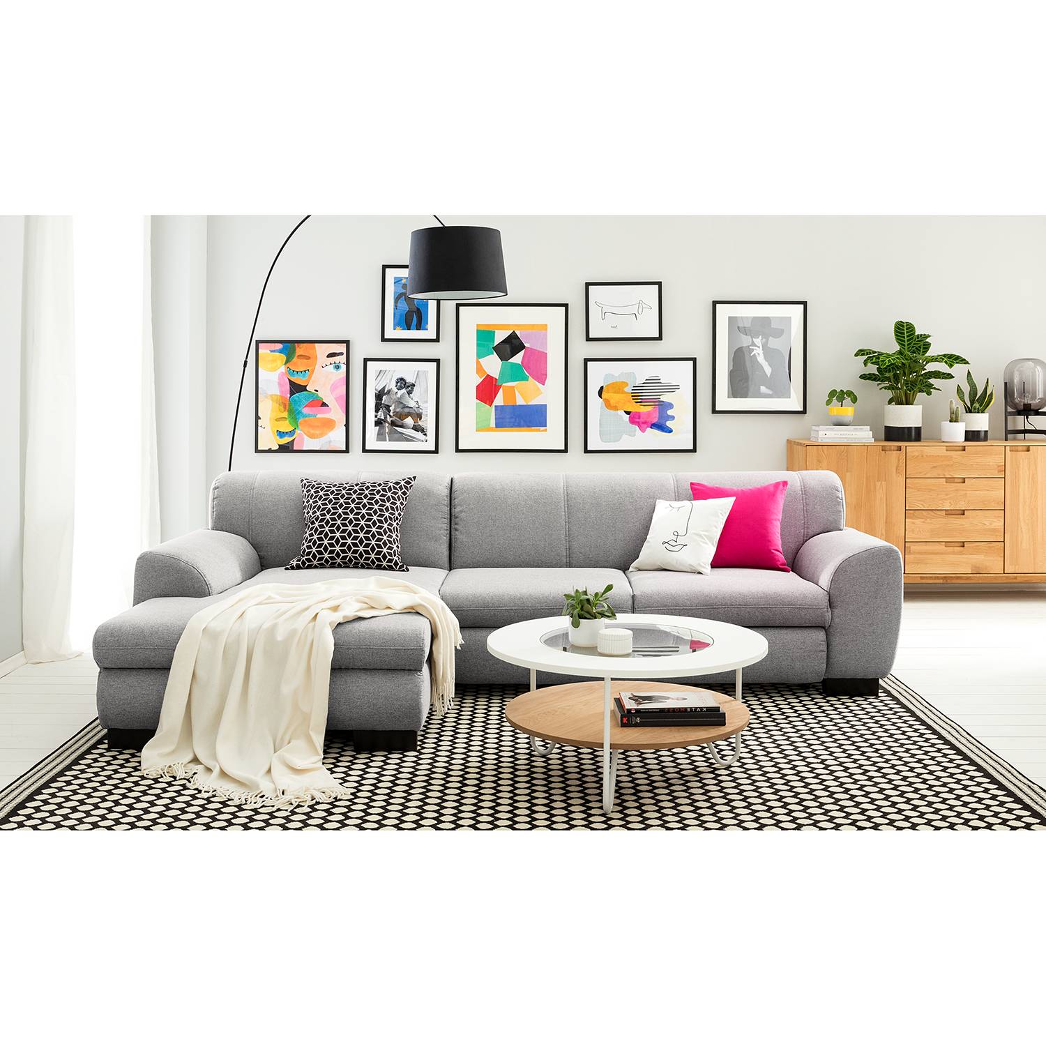 home24 loftscape Ecksofa Lefroy I Hellgrau Webstoff 277x78x156 cm