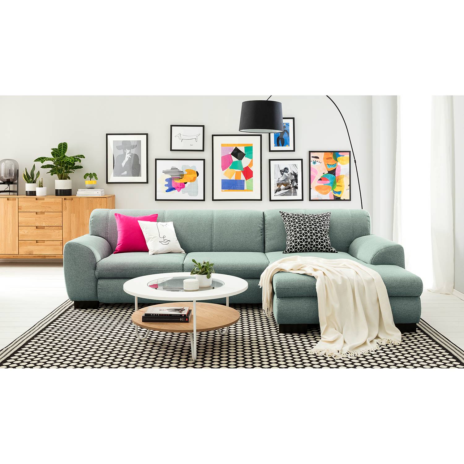 home24 loftscape Ecksofa Lefroy I Mint Webstoff 277x78x156 cm mit Schlaffunktion