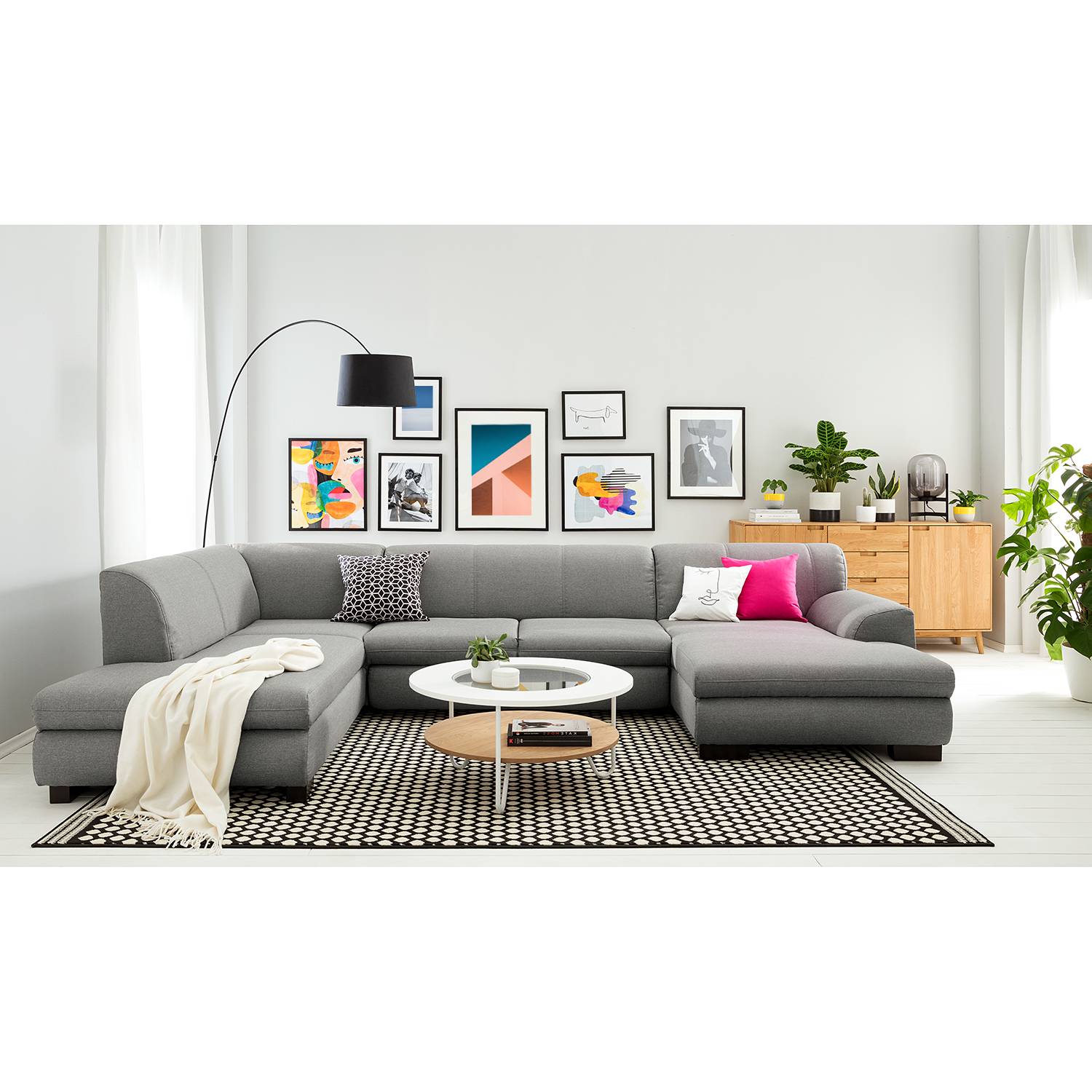 home24 loftscape Wohnlandschaft Lefroy I Grau Flachgewebe 347x78x156 cm