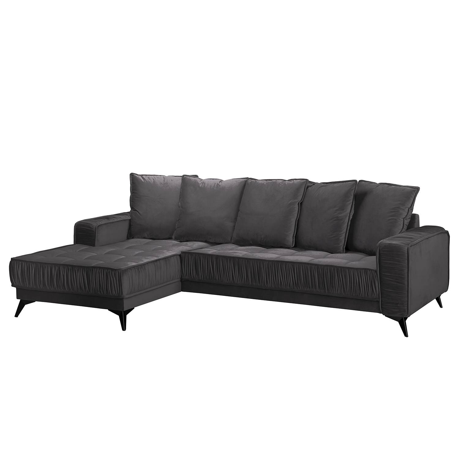 home24 Jack & Alice Ecksofa Machado Anthrazit Samt 280x70x172 cm