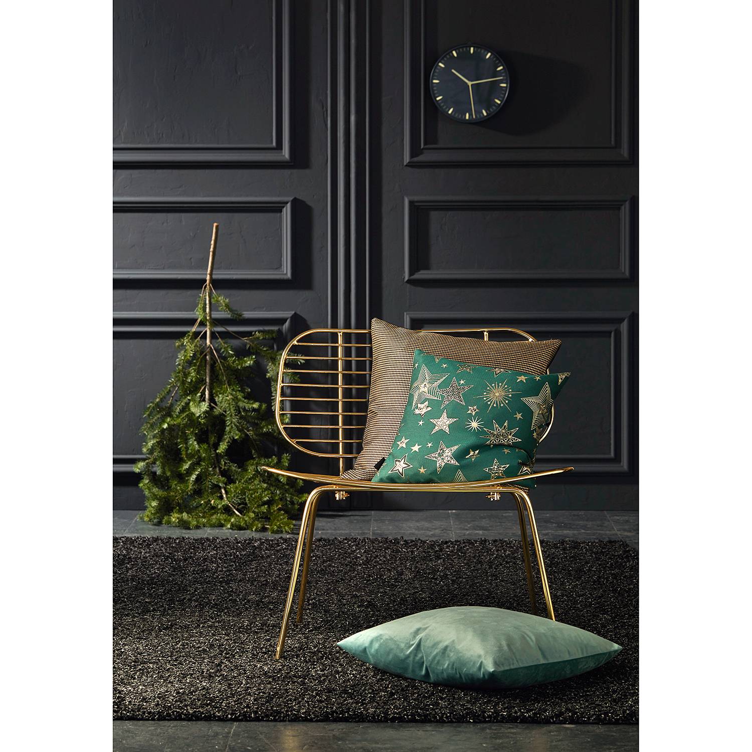 home24 Apelt Kissenbezug 1500 Schwarz/Gold 46x46 cm (BxH) Polyester