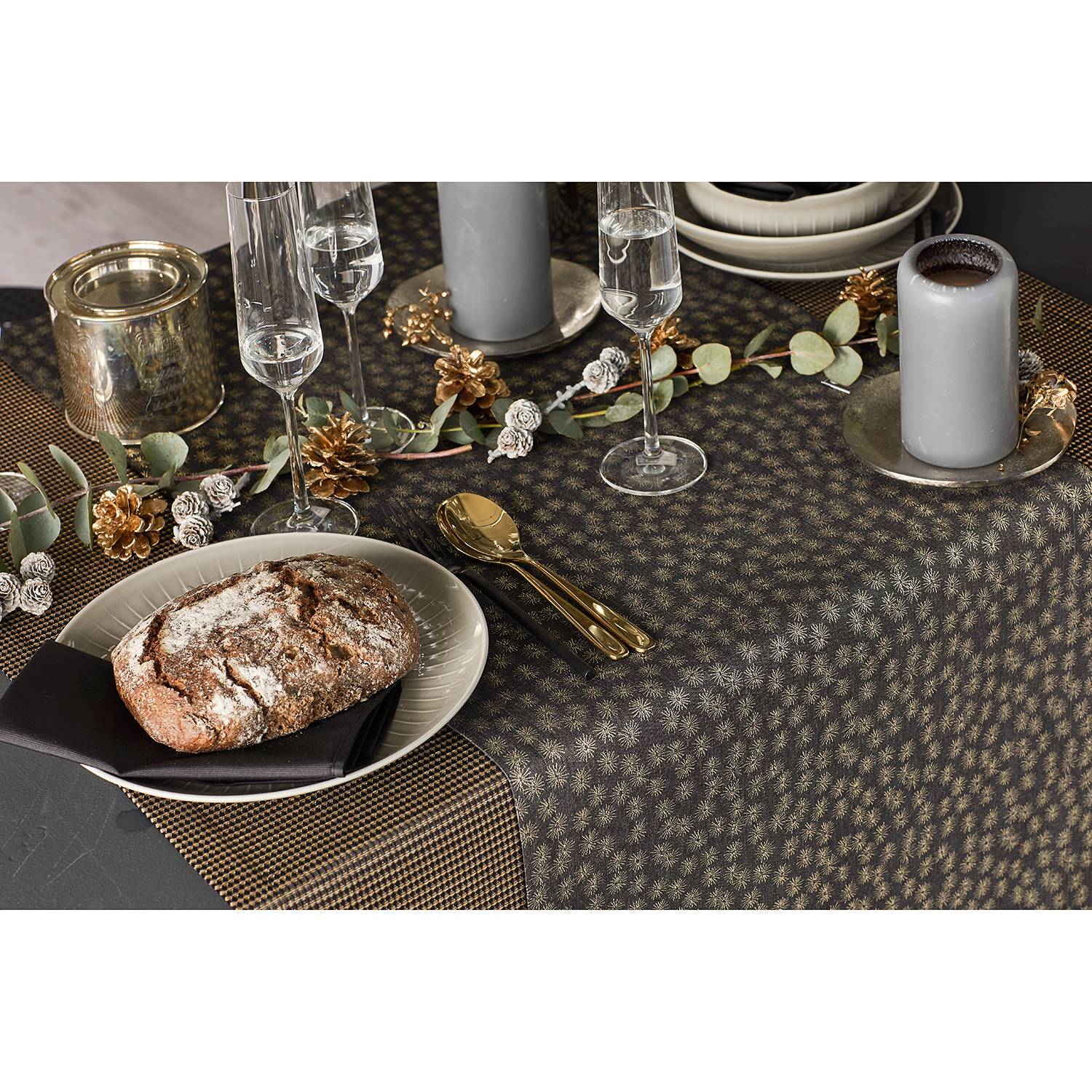 home24 Apelt Tischläufer 1500 Schwarz/Gold Polyester 48x140 cm (BxT)