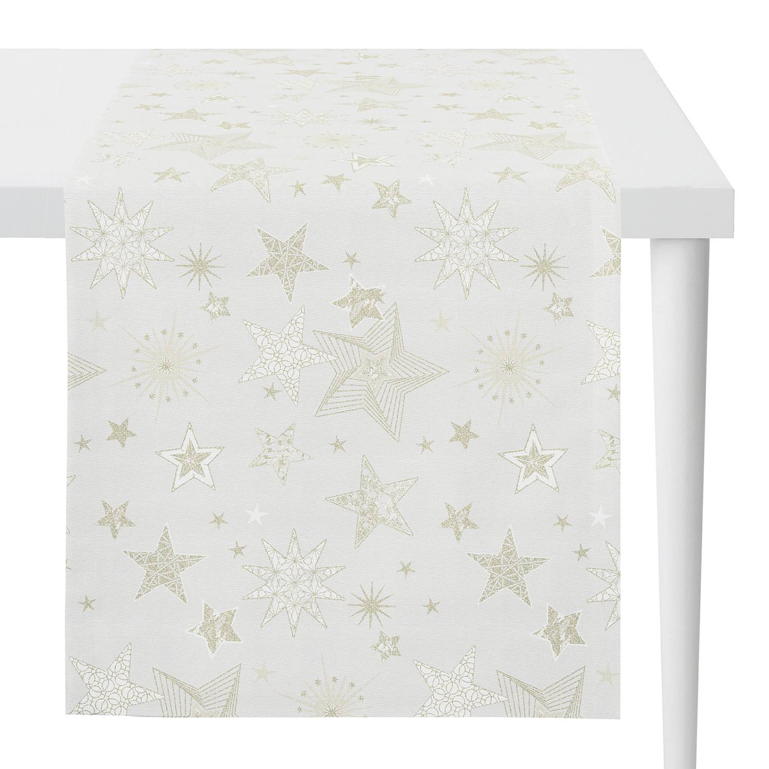 home24 Apelt Tischläufer 1503 Weiß/Gold/Creme Mischgewebe 48x140 cm (BxT)
