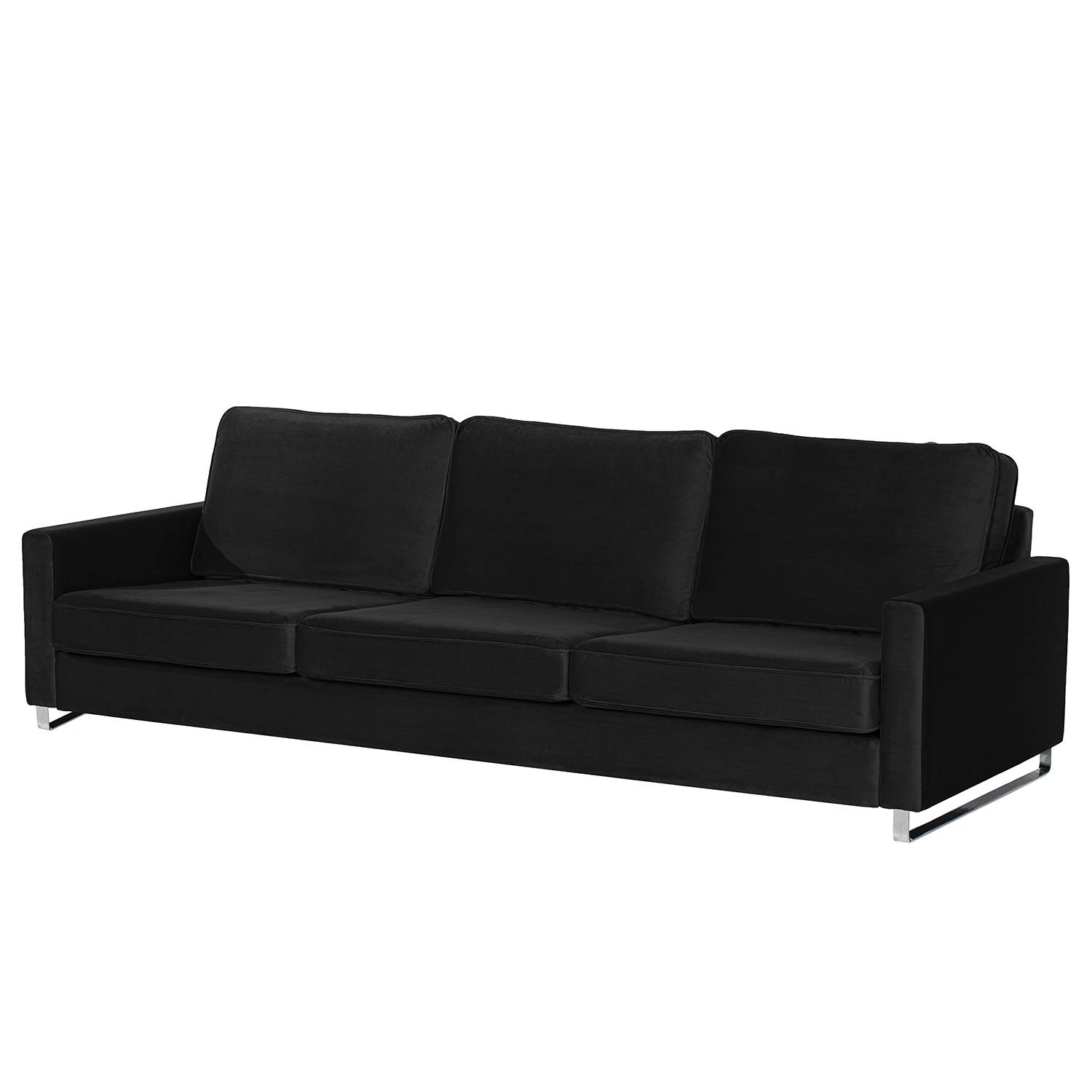 home24 loftscape Sofa Radon I 3-Sitzer Schwarz Samt 240x85x94 cm