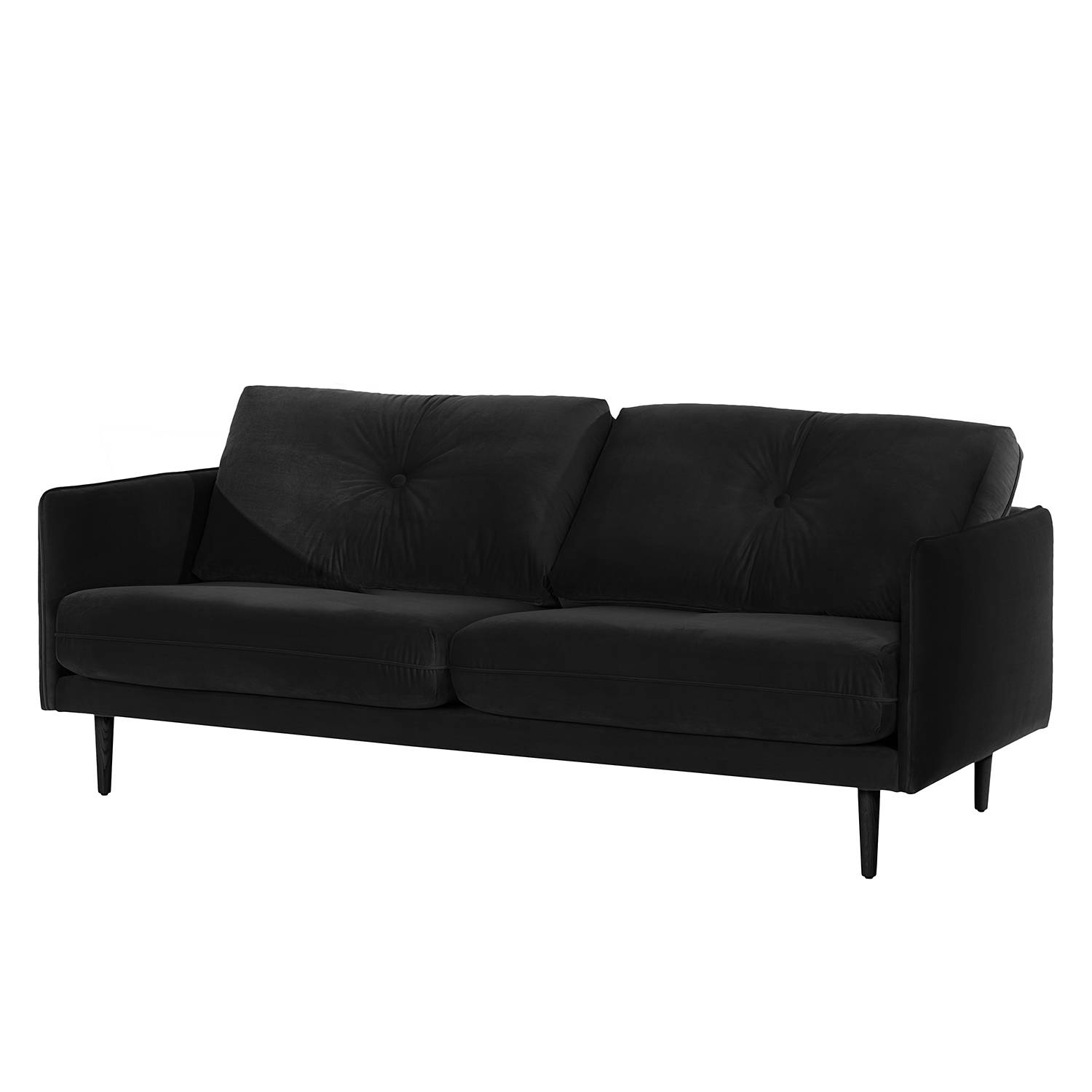 home24 Norrwood Sofa Pigna II 3-Sitzer Schwarz Samt 208x86x94 cm