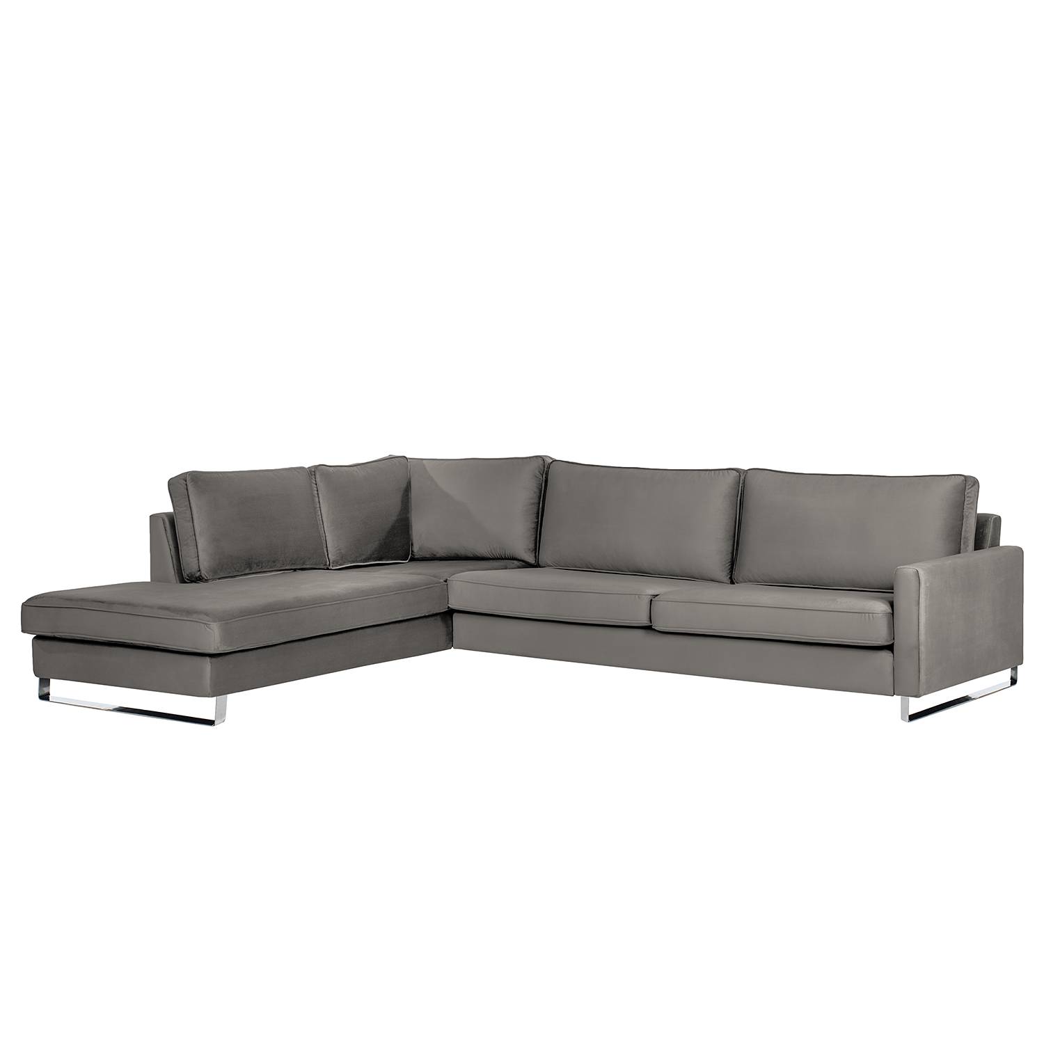 home24 loftscape Ecksofa Radon I Hellgrau Samt 295x85x230 cm
