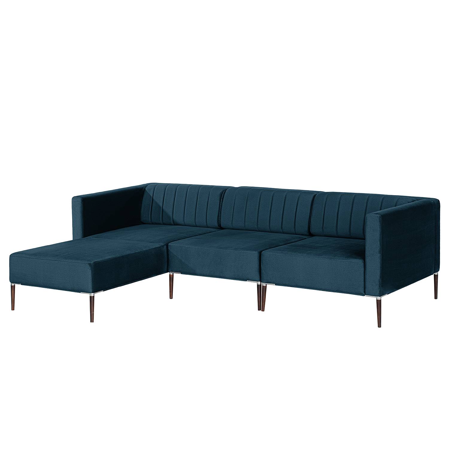 home24 Norrwood Ecksofa Luparo II Dunkelblau Samt 249x70x166 cm