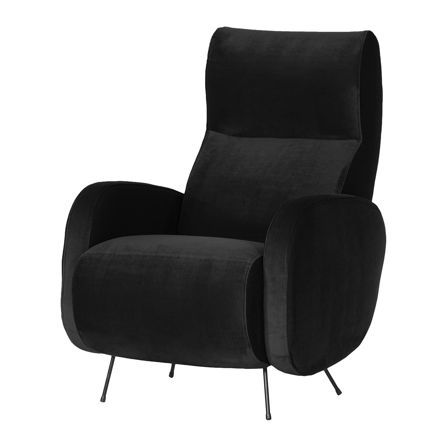 home24 Norrwood Sessel Vains I Schwarz Samt 78x104x93 cm (BxHxT)