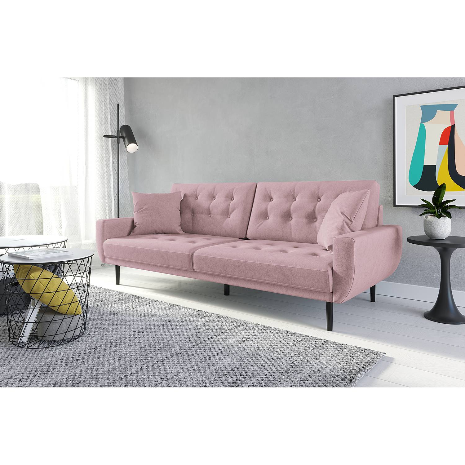 home24 Norrwood Sofa Vaise I 3-Sitzer Mauve Samt 214x83x90 cm