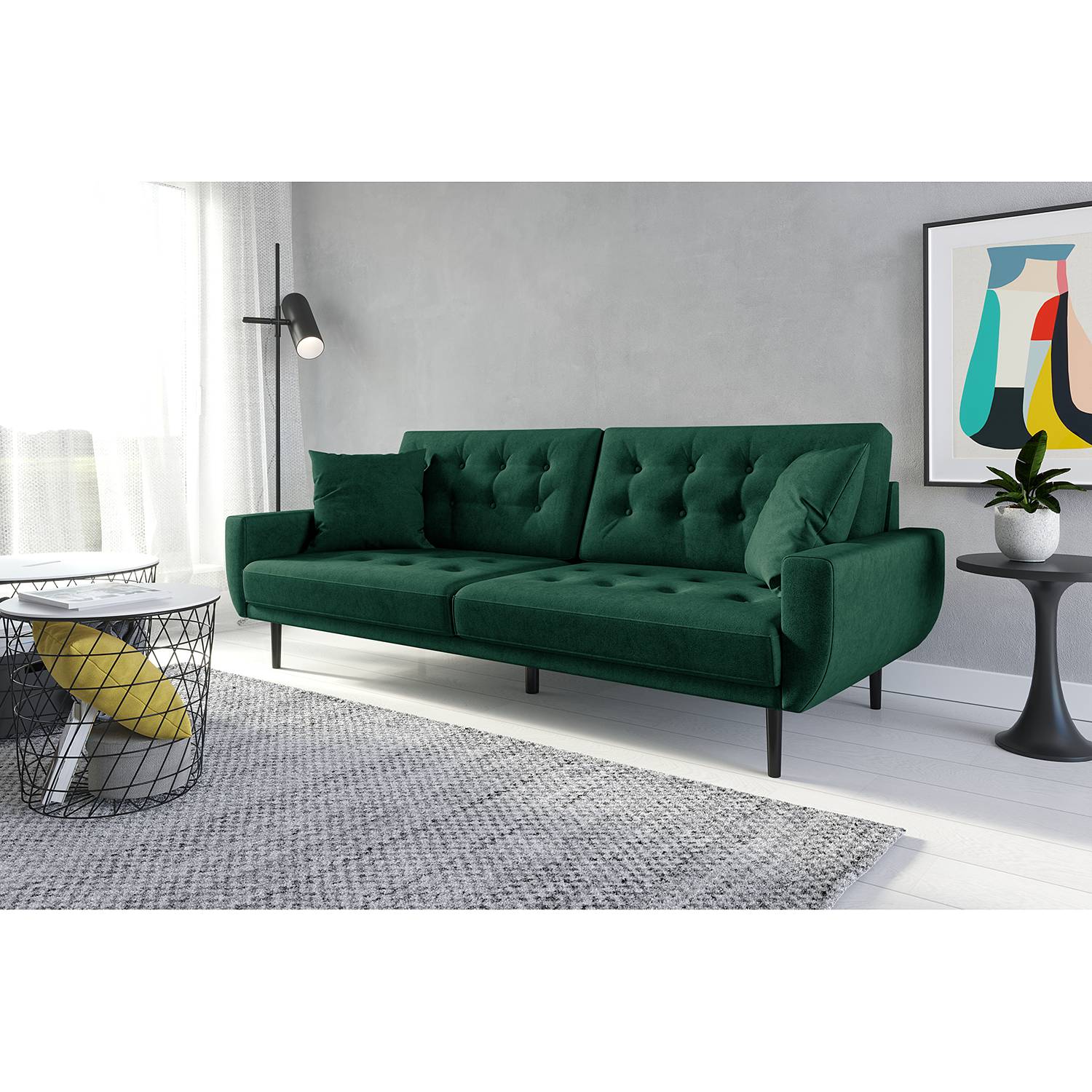 home24 Norrwood Sofa Vaise I 3-Sitzer Antikgrün Samt 214x83x90 cm