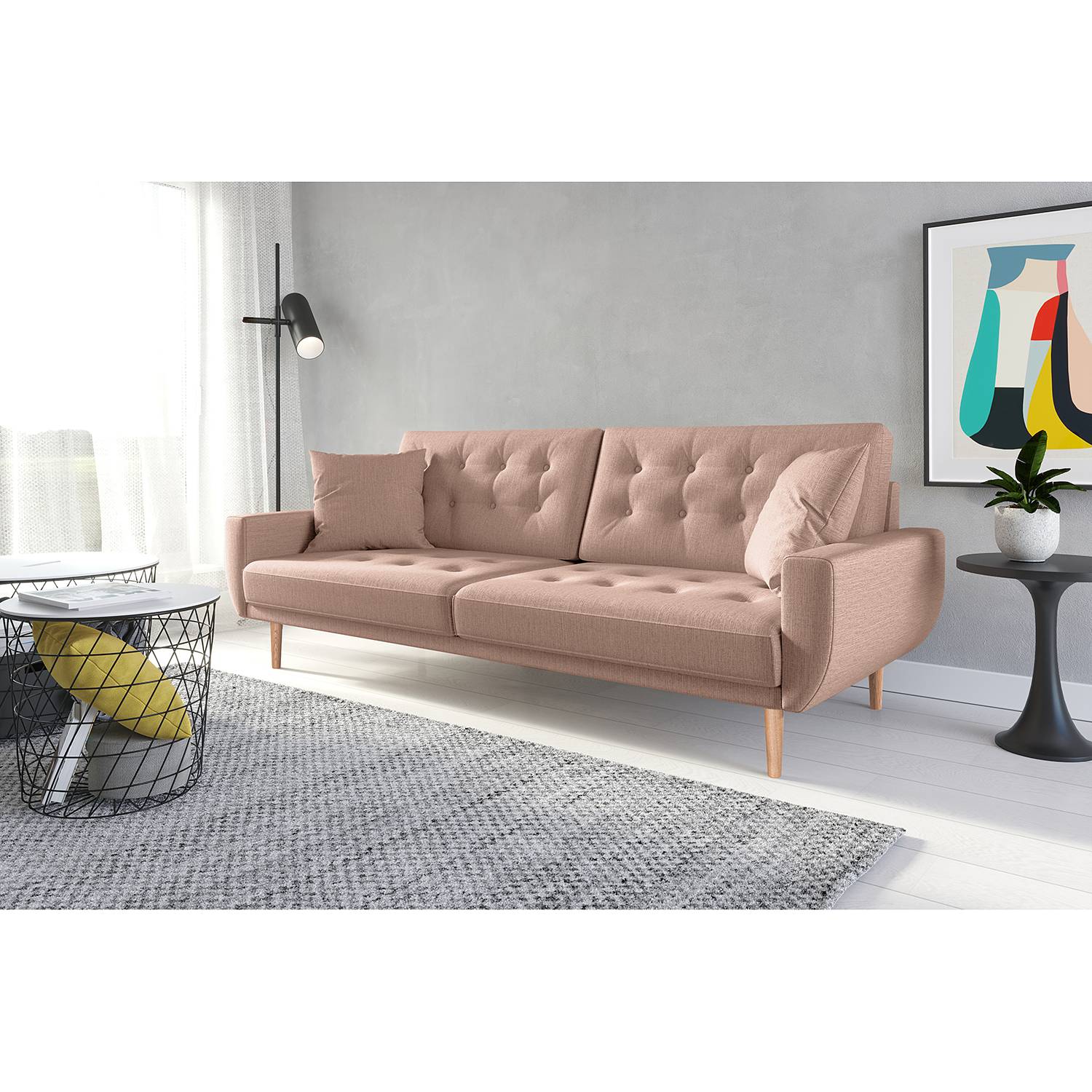 home24 Norrwood Sofa Vaise II 3-Sitzer Mauve Webstoff 214x83x90 cm