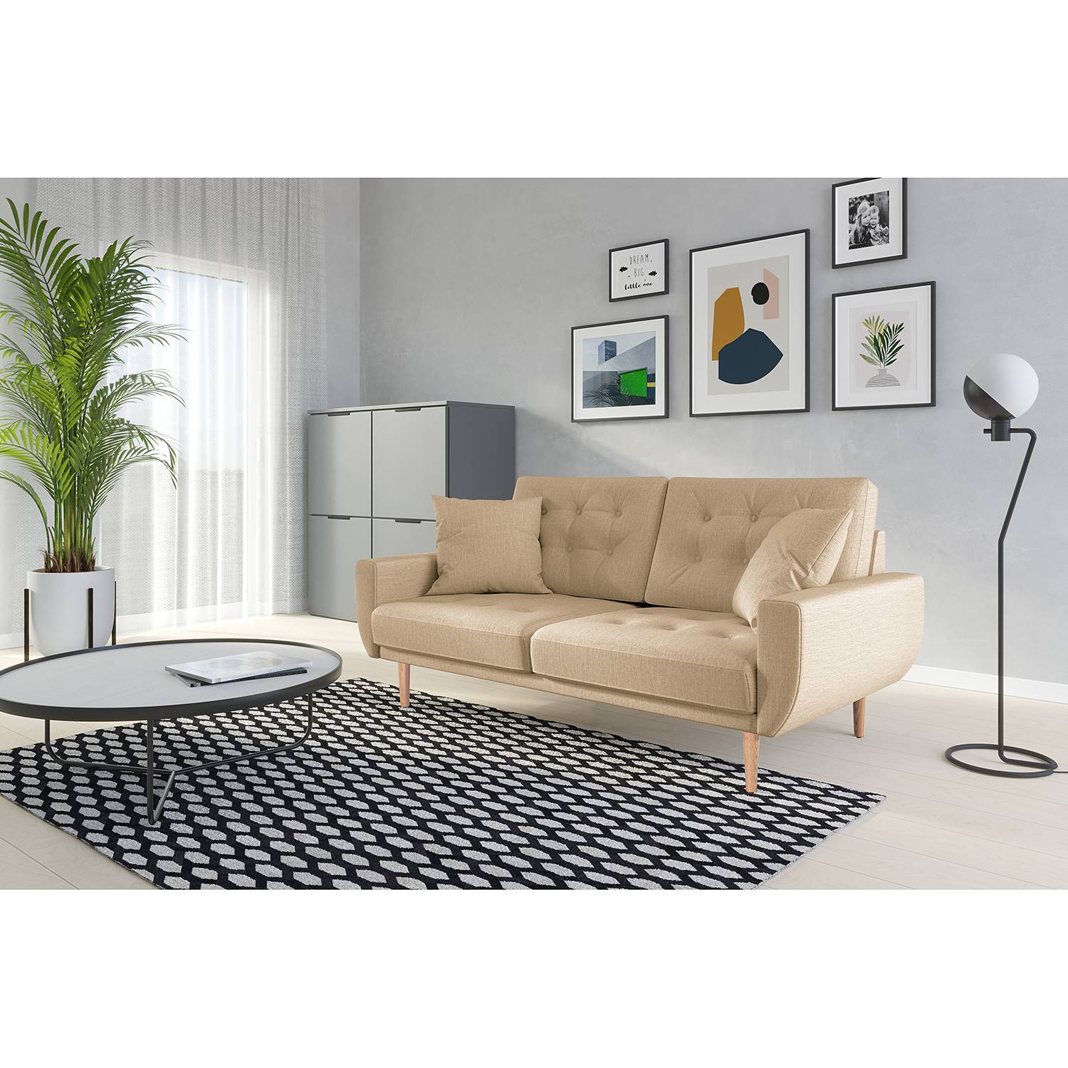 home24 Norrwood Sofa Vaise II 2,5-Sitzer Beige Webstoff 174x83x90 cm