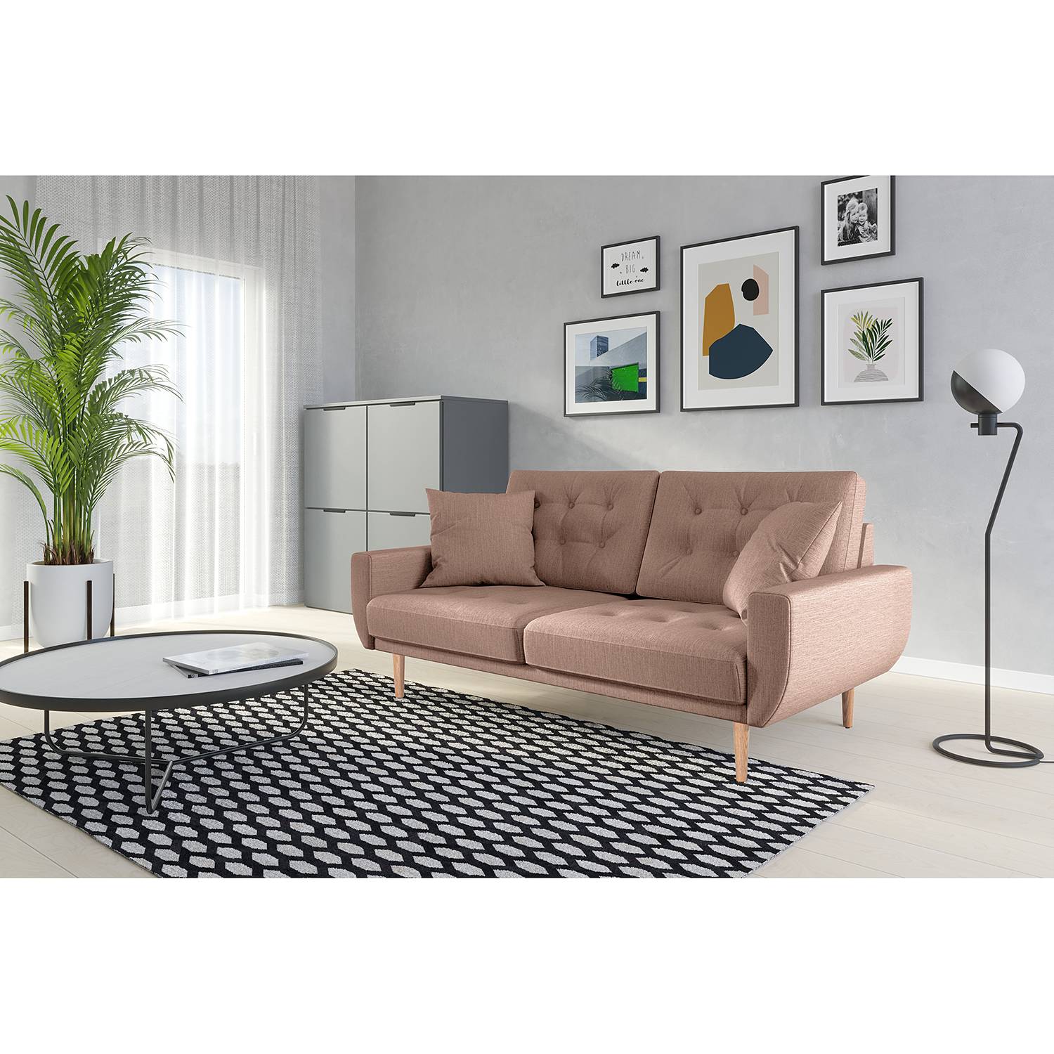 home24 Norrwood Sofa Vaise II 2,5-Sitzer Mauve Webstoff 174x83x90 cm