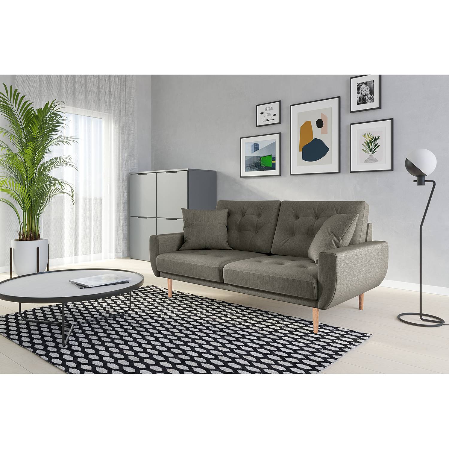 home24 Norrwood Sofa Vaise II 2,5-Sitzer Grau Webstoff 174x83x90 cm