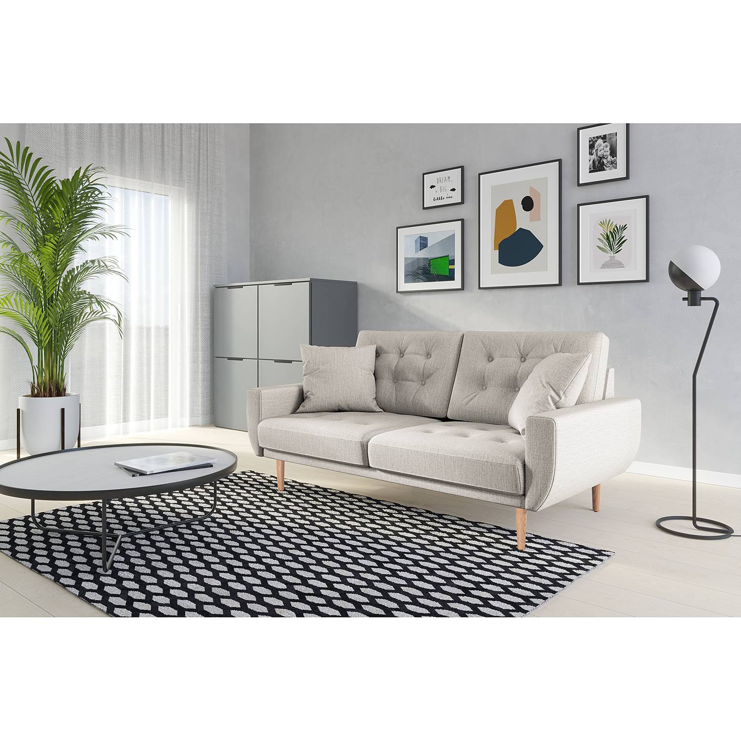 home24 Norrwood Sofa Vaise II 2,5-Sitzer Hellgrau Webstoff 174x83x90 cm