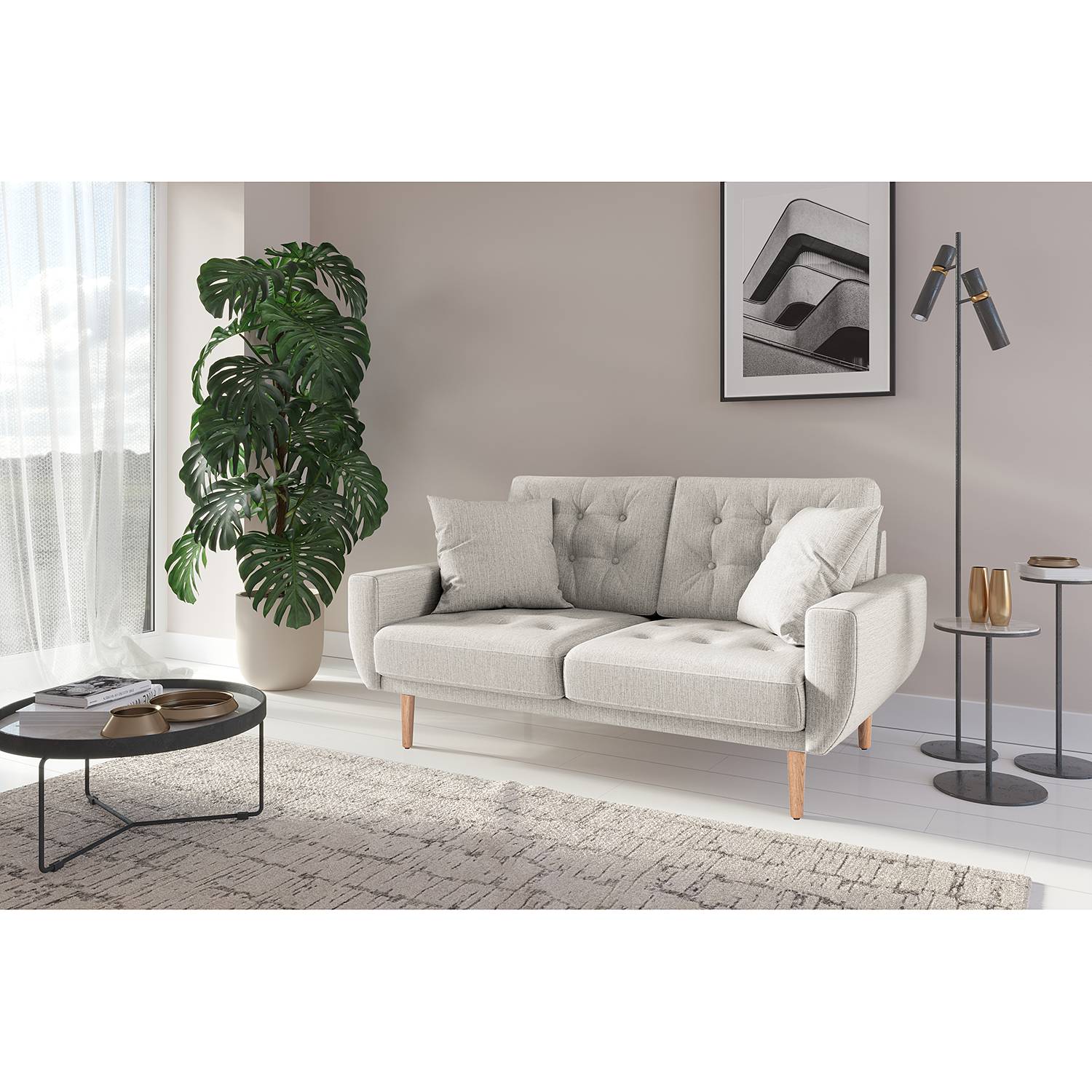 home24 Norrwood Sofa Vaise II 2-Sitzer Hellgrau Webstoff 154x83x90 cm