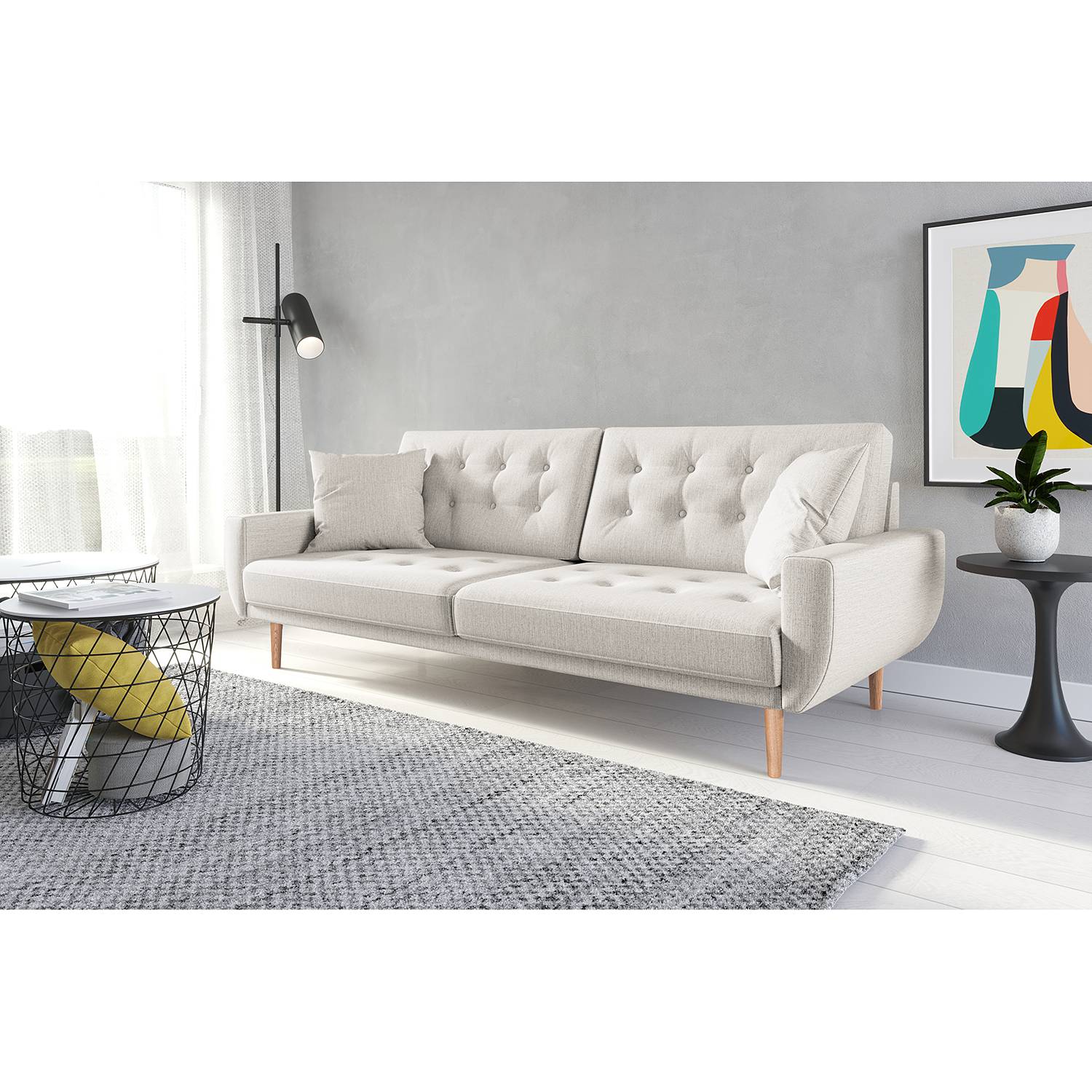 home24 Norrwood Sofa Vaise II 3-Sitzer Hellgrau Webstoff 214x83x90 cm